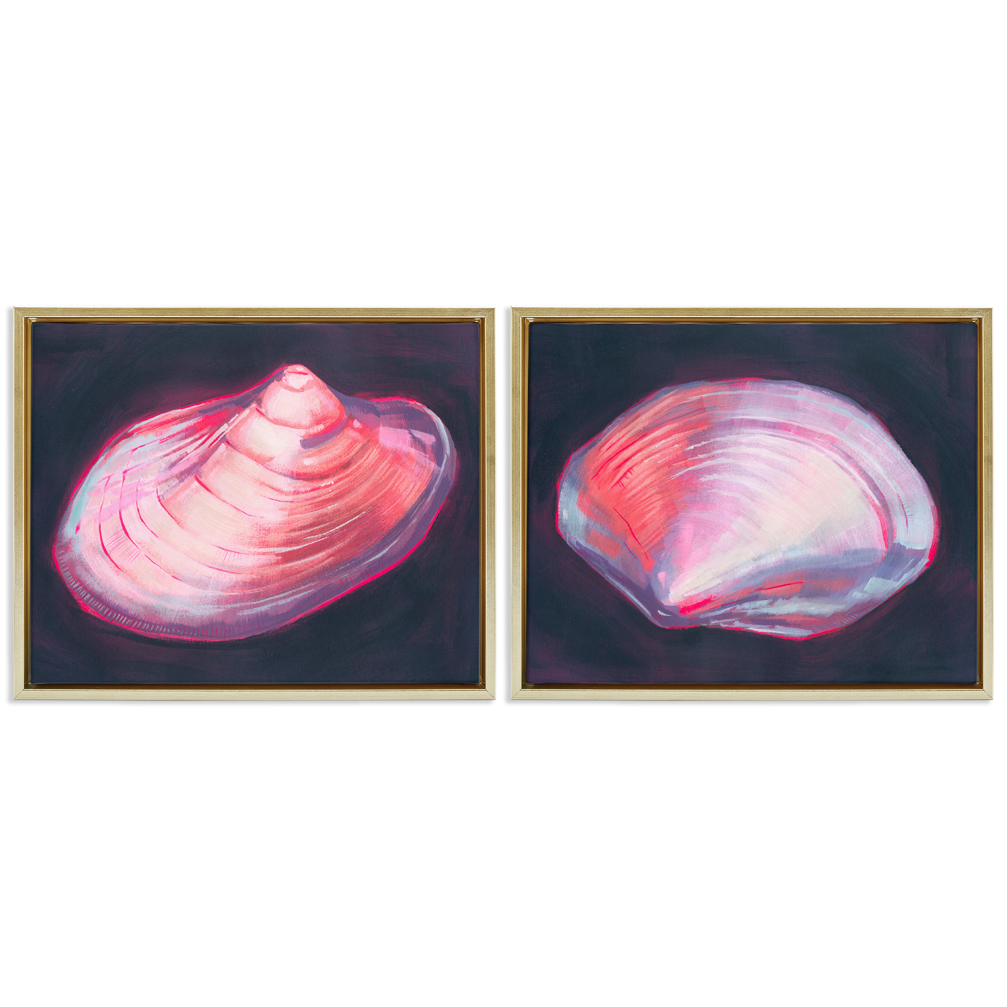 Stupell Industries Pink Clam Shells Nautical & Beach Painting Gold Floater Framed Canvas Art Print Wall Art, 21 x 17, Set of 2