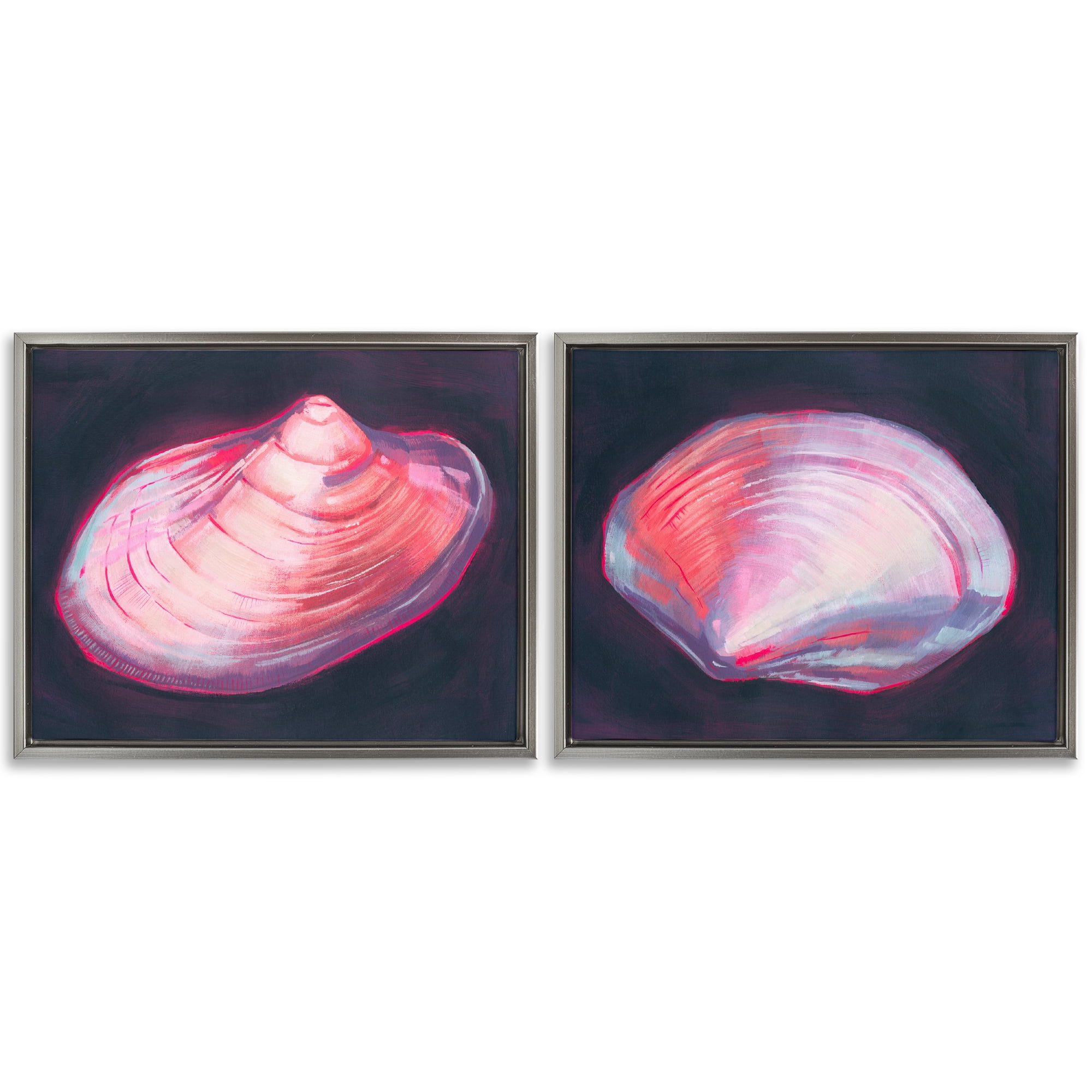 Stupell Industries Pink Clam Shells Nautical & Beach Painting Gray Floater Framed Canvas Art Print Wall Art, 21 x 17, Set of 2