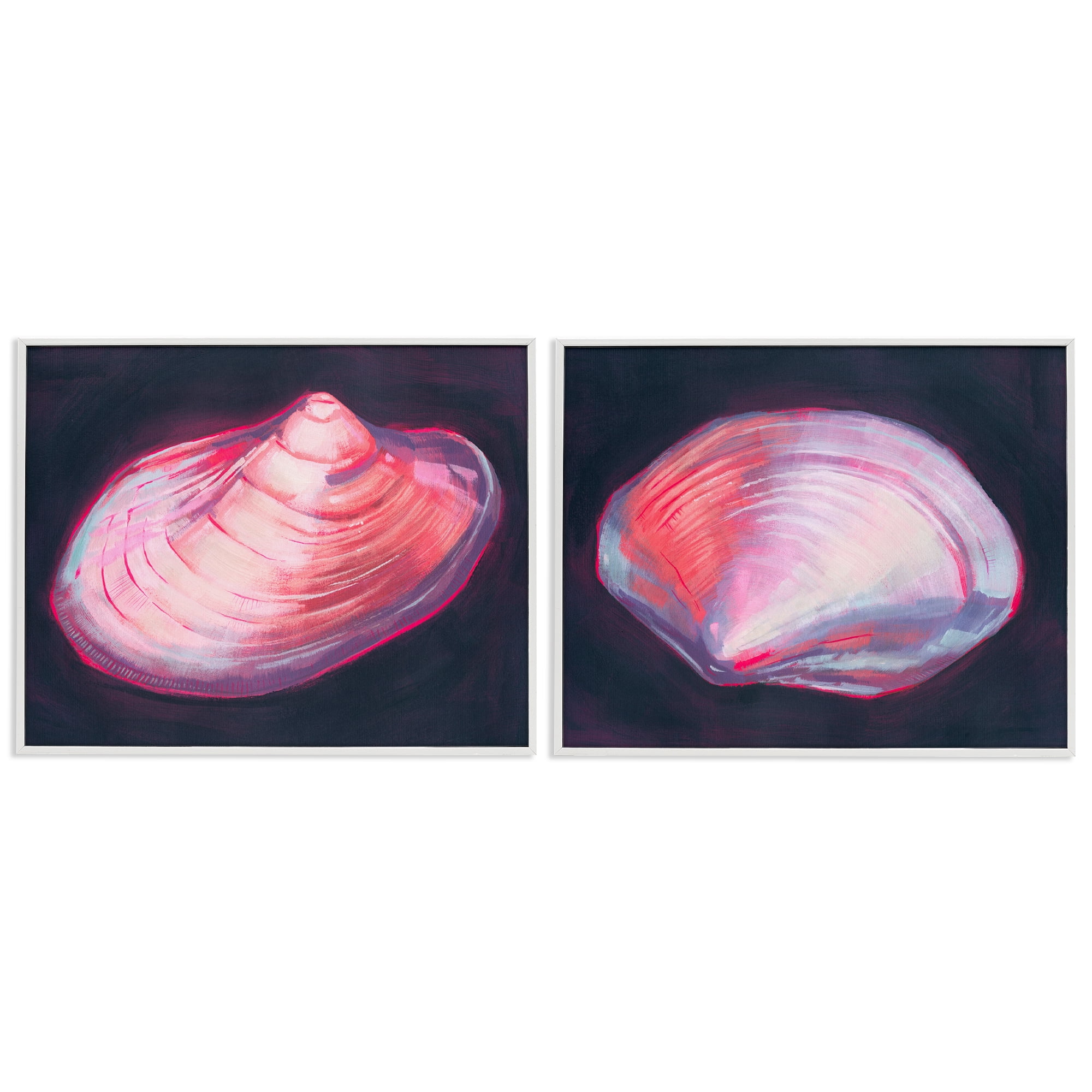 Stupell Industries Pink Clam Shells Nautical & Beach Painting White Framed Art Print Wall Art, 14 x 11, Set of 2
