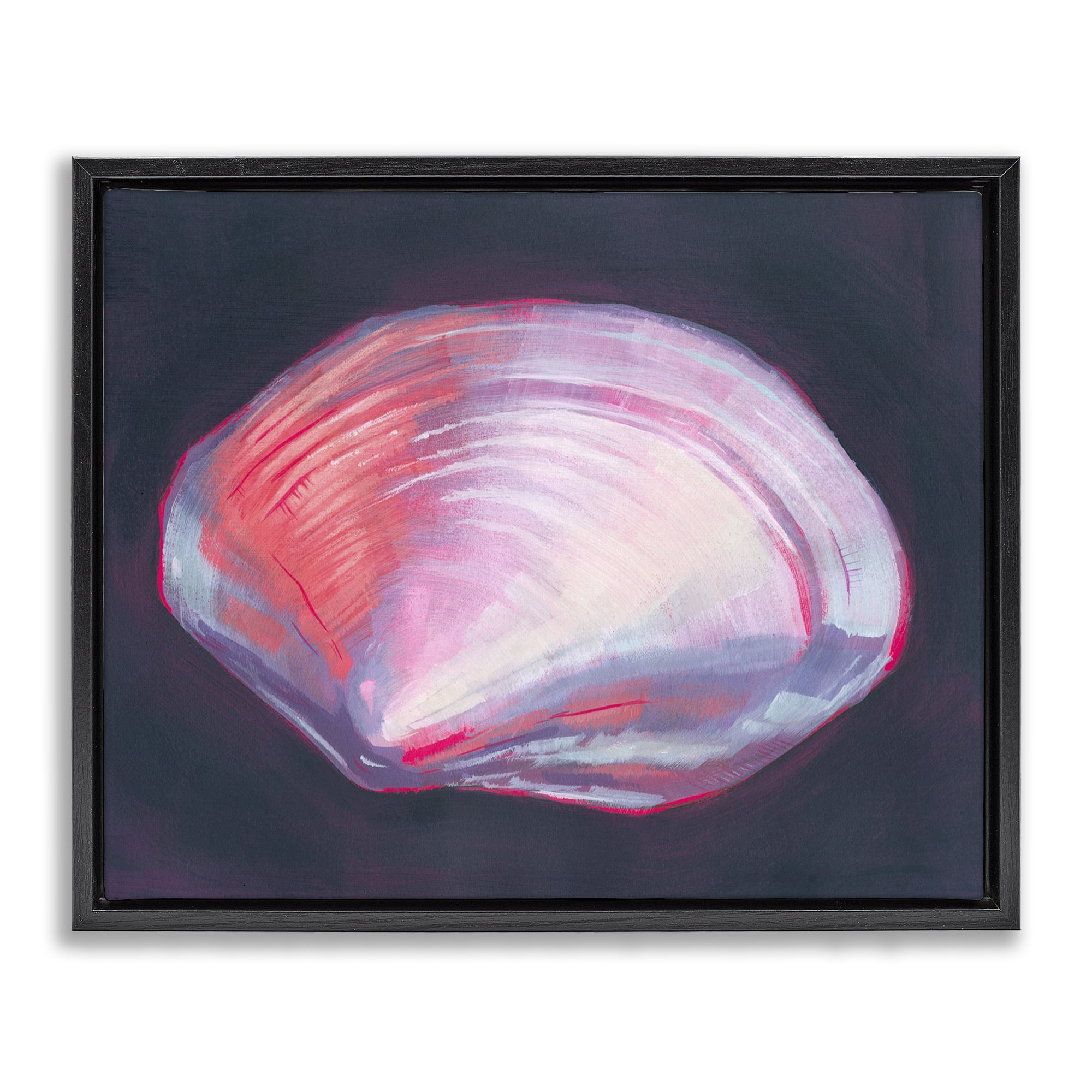 Stupell Industries Pink Clam on Black Animals & Insects Painting Black Floater Framed Canvas Art Print Wall Art, 21 x 17