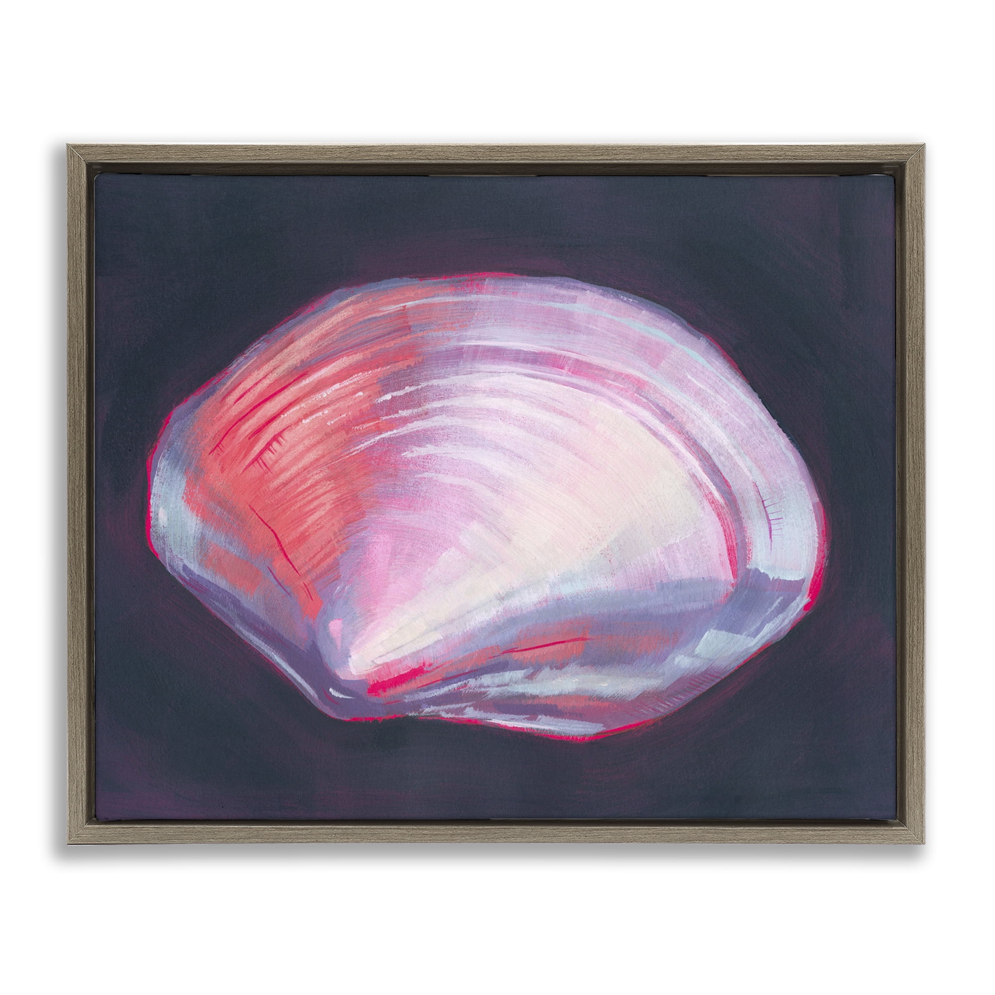 Stupell Industries Pink Clam on Black Animals & Insects Painting Brown Floater Framed Canvas Art Print Wall Art, 21 x 17