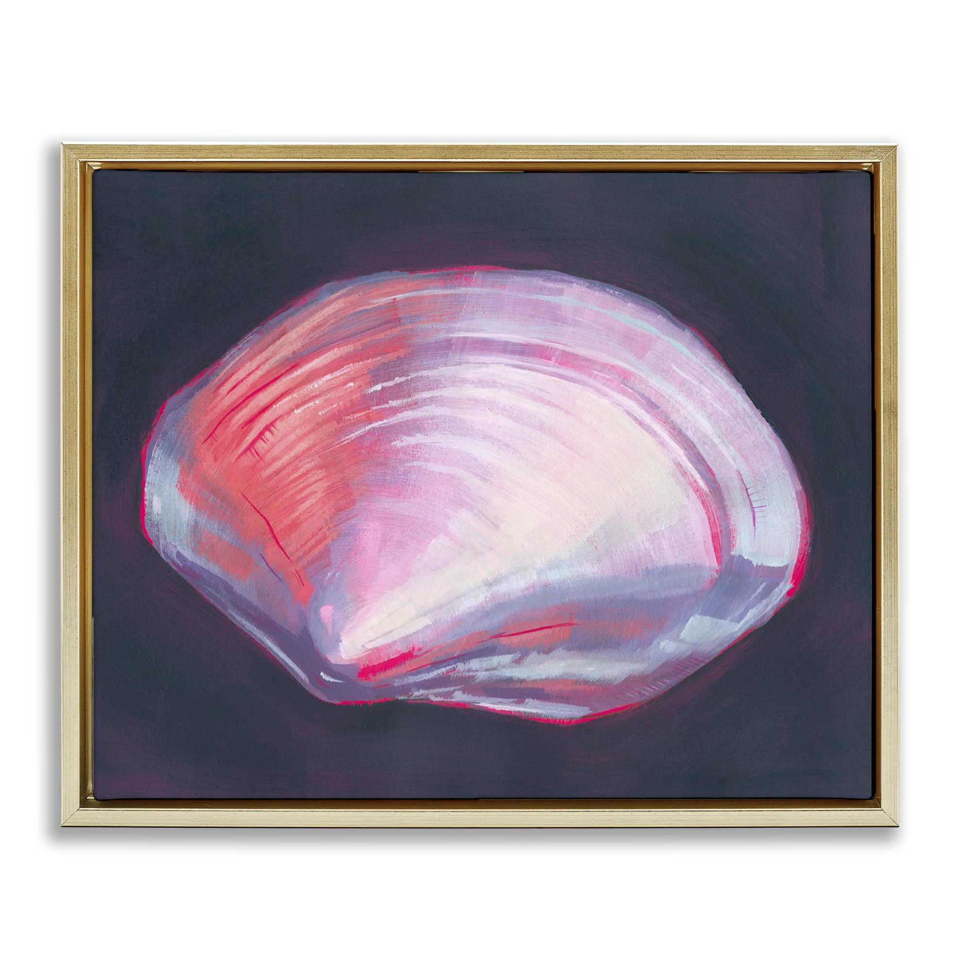 Stupell Industries Pink Clam on Black Animals & Insects Painting Gold Floater Framed Canvas Art Print Wall Art, 31 x 25