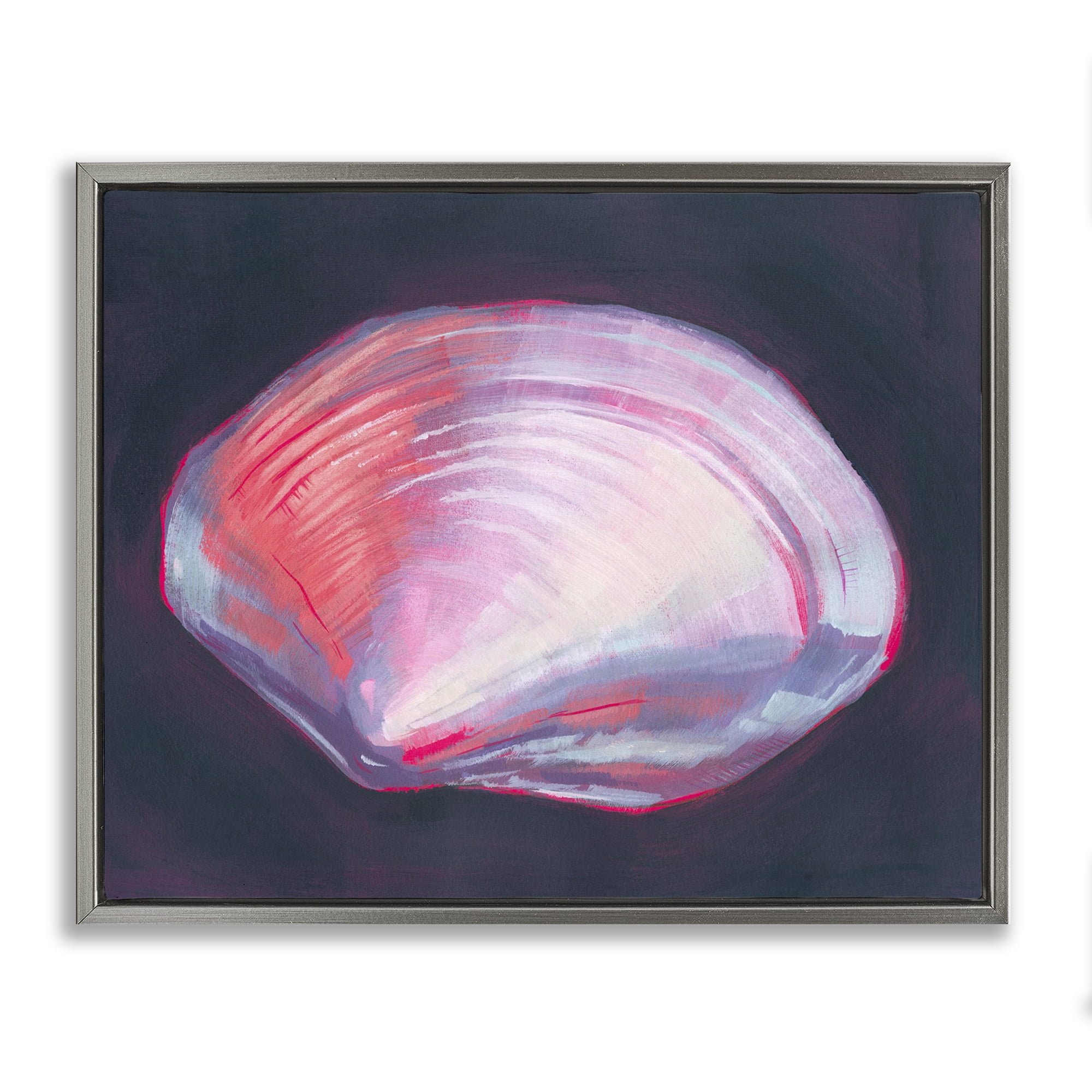 Stupell Industries Pink Clam on Black Animals & Insects Painting Gray Floater Framed Canvas Art Print Wall Art, 31 x 25