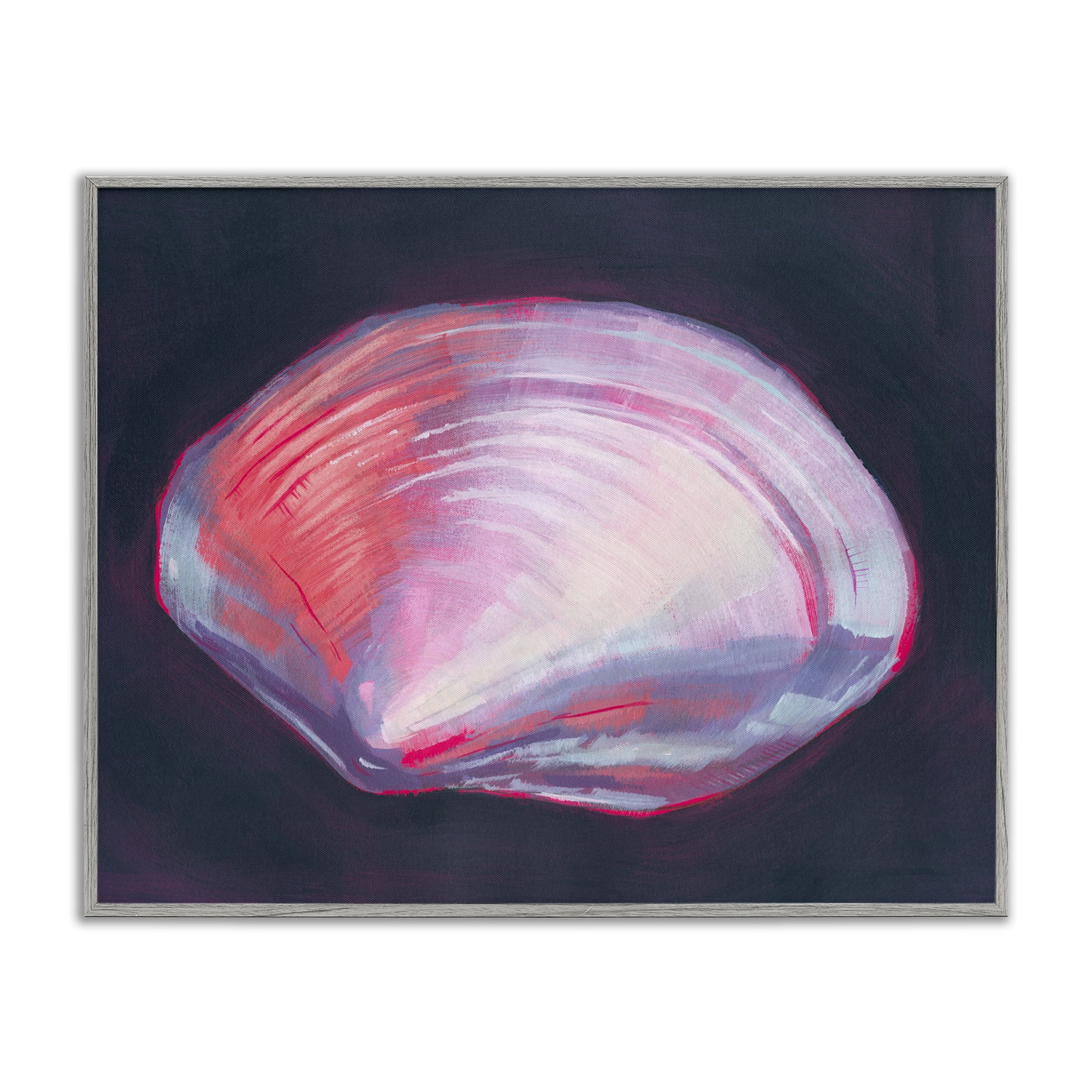 Stupell Industries Pink Clam on Black Animals & Insects Painting Gray Framed Art Print Wall Art, 14 x 11