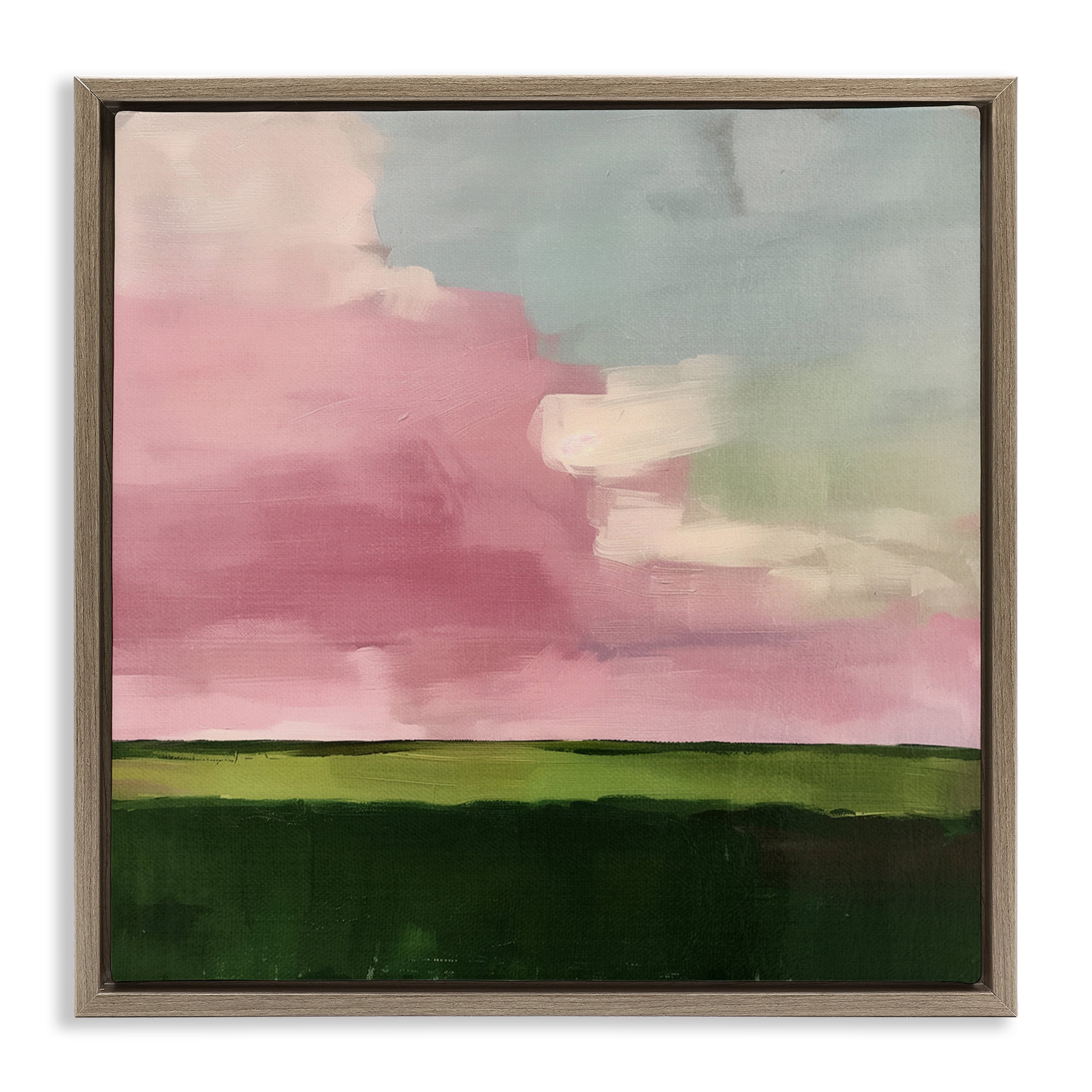 Stupell Industries Pink Clouds Sunrise Landscape & Nature Painting Brown Floater Framed Canvas Art Print Wall Art, 25 x 25