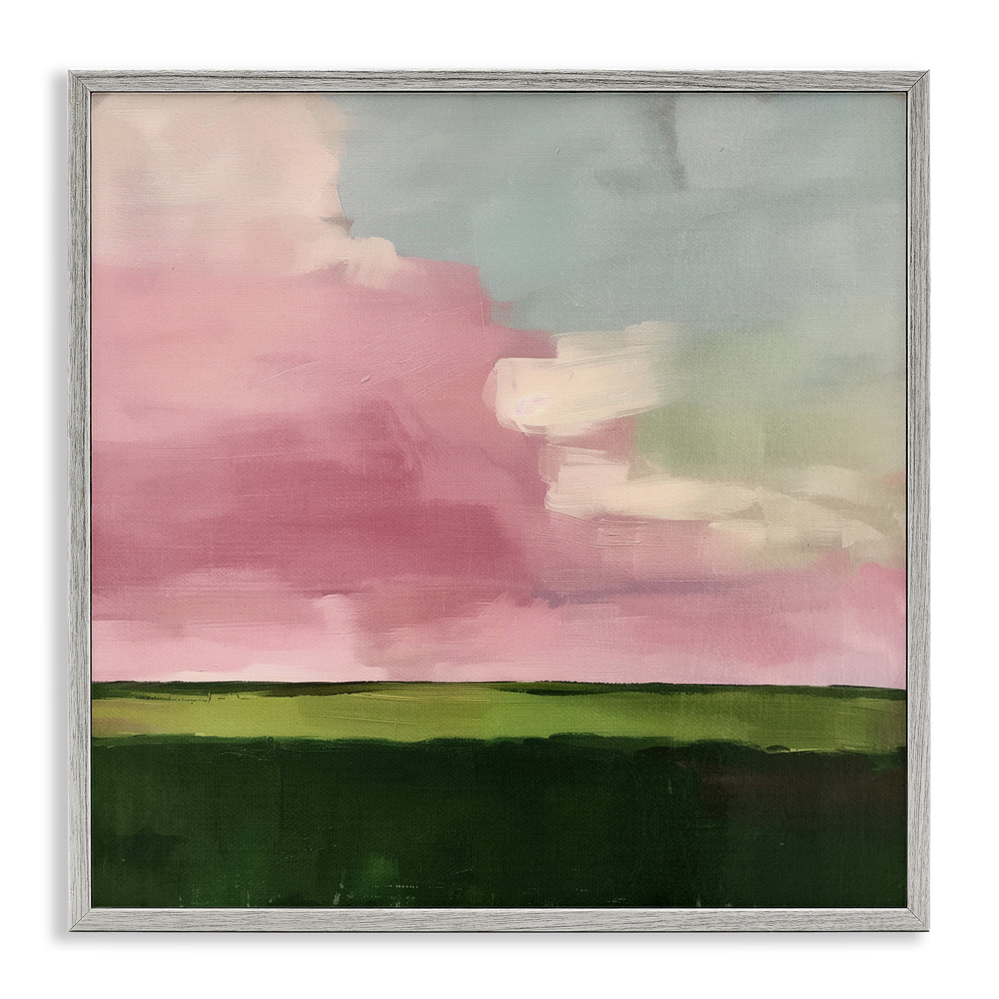 Stupell Industries Pink Clouds Sunrise Landscape & Nature Painting Gray Framed Art Print Wall Art, 12 x 12