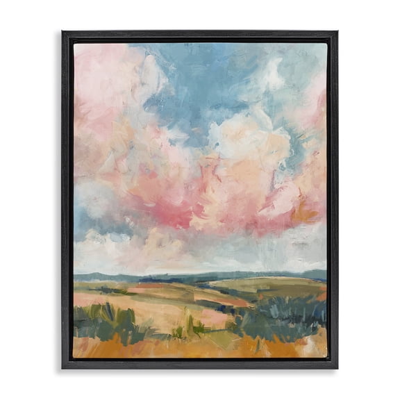 Stupell Industries Pink Clouds over Farmland Black Framed Floater Canvas Wall Art design by Nina Blue, 31 x 25
