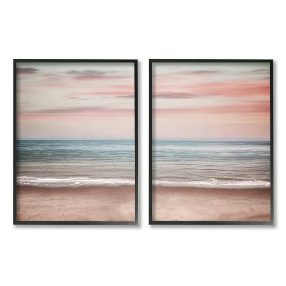 Stupell Industries Pink Coastal Sunset Landscape Photography Black Framed Art Print Wall Art, 16 x 20