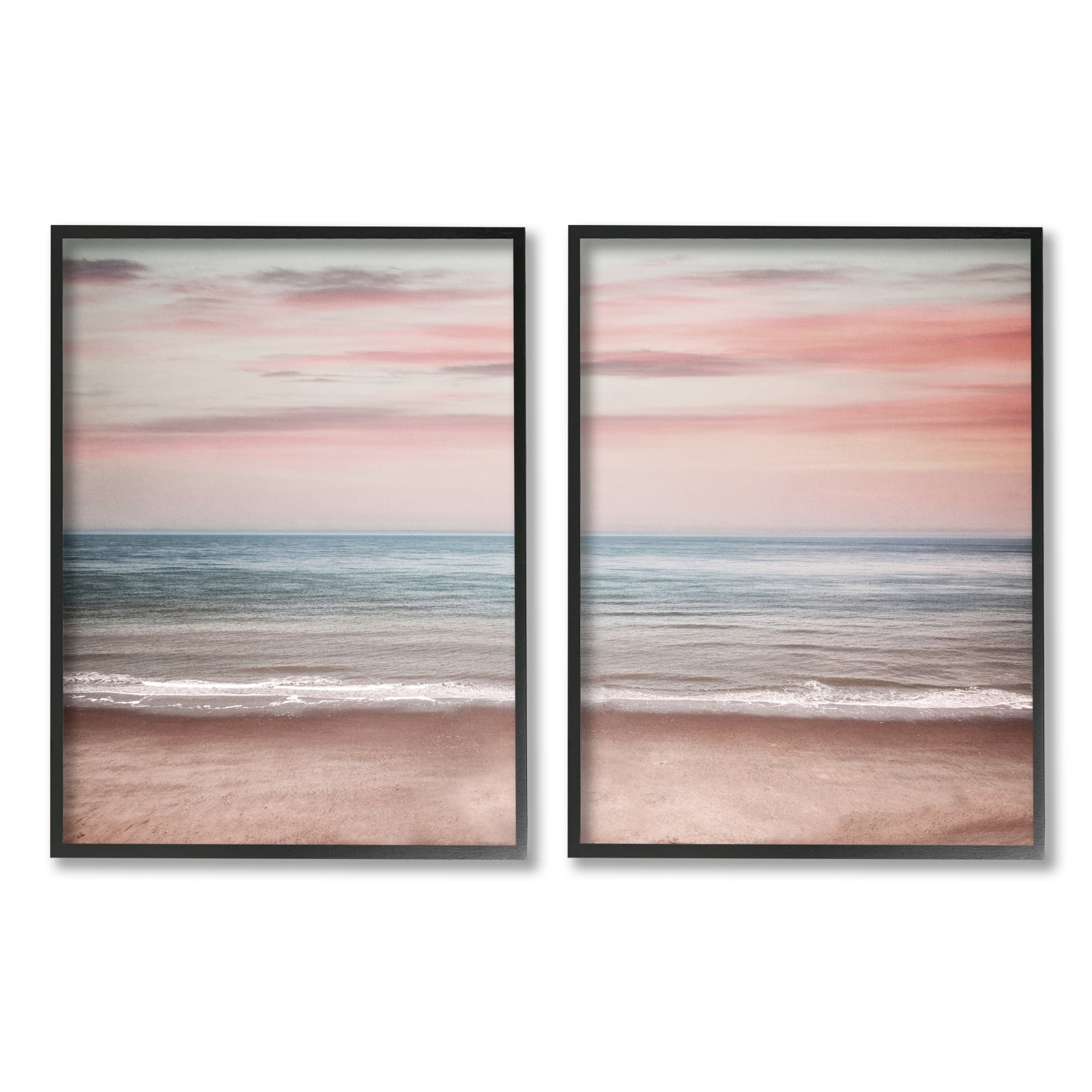 Stupell Industries Pink Coastal Sunset Landscape Photography Black Framed Art Print Wall Art, 24 x 30