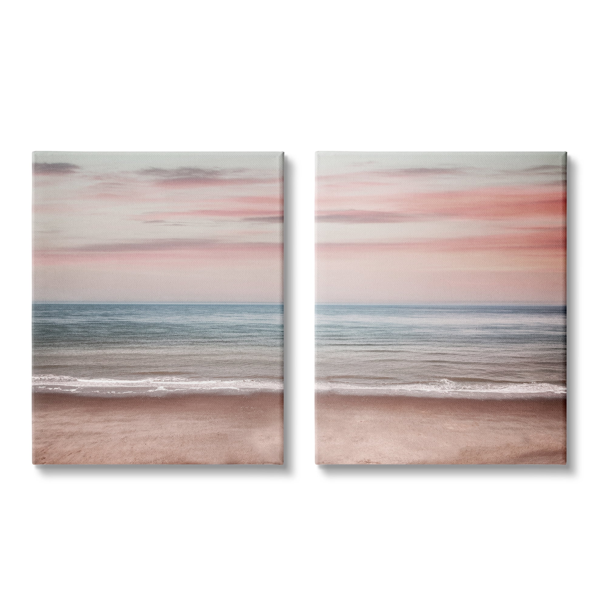 Stupell Industries Pink Coastal Sunset Landscape Photography Gallery Wrapped Canvas Art Print Wall Art, 24 x 30, Set of 2