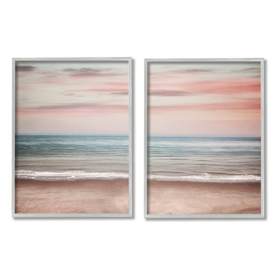 Stupell Industries Pink Coastal Sunset Landscape Photography Gray Framed Art Print Wall Art, 24 x 30