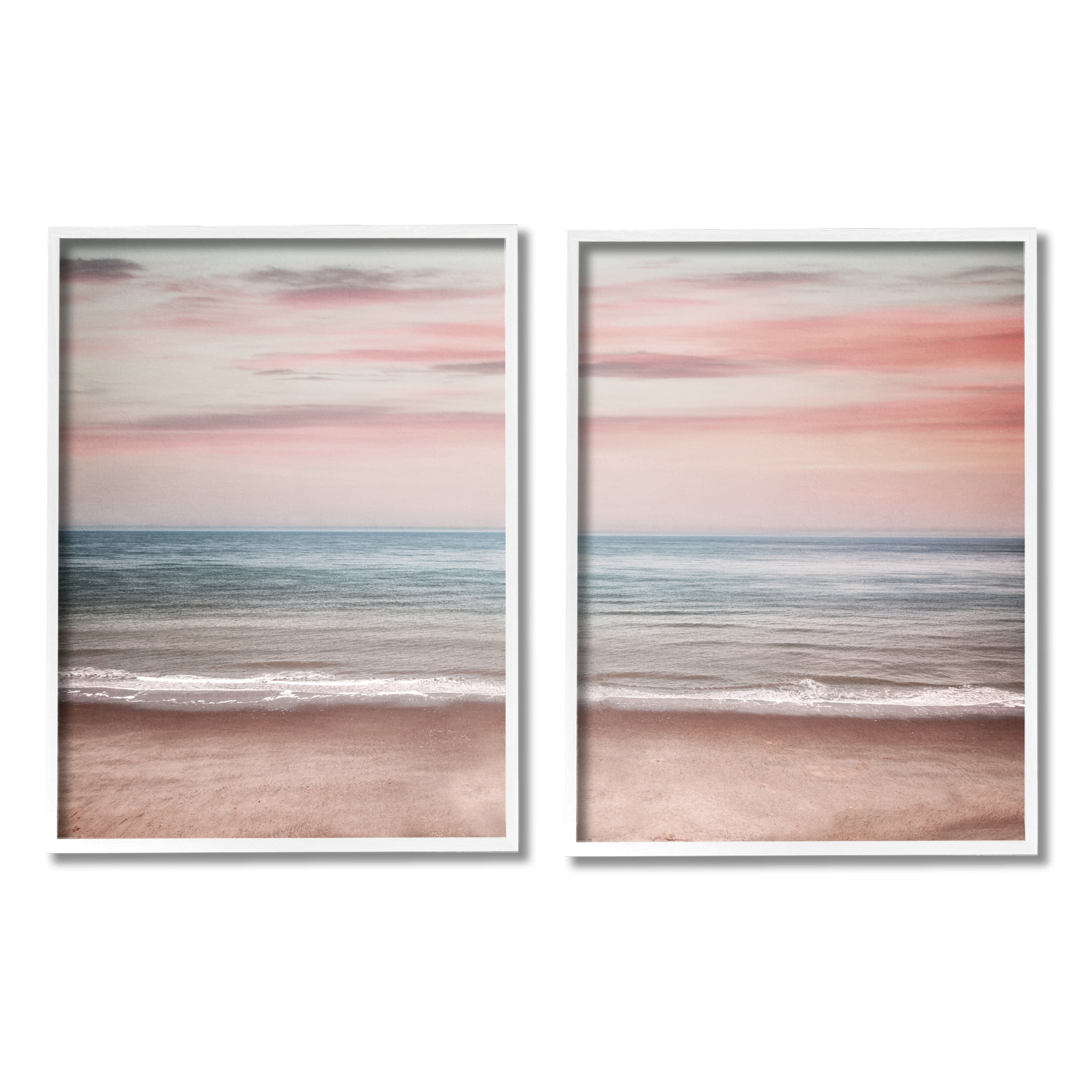 Stupell Industries Pink Coastal Sunset Landscape Photography White Framed Art Print Wall Art, 24 x 30
