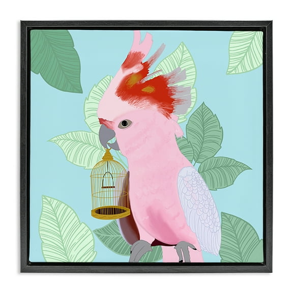 Stupell Industries Pink Cockatoo with Leaves Animals Painting Black Floater Framed Canvas Art Print Wall Art, 18 x 18