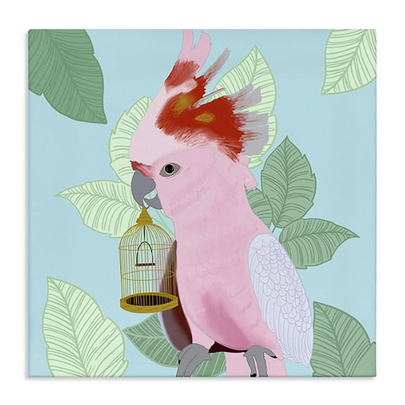 Stupell Industries Pink Cockatoo with Leaves Animals Painting Wrapped Canvas Art Print Wall Art, 17 x 17