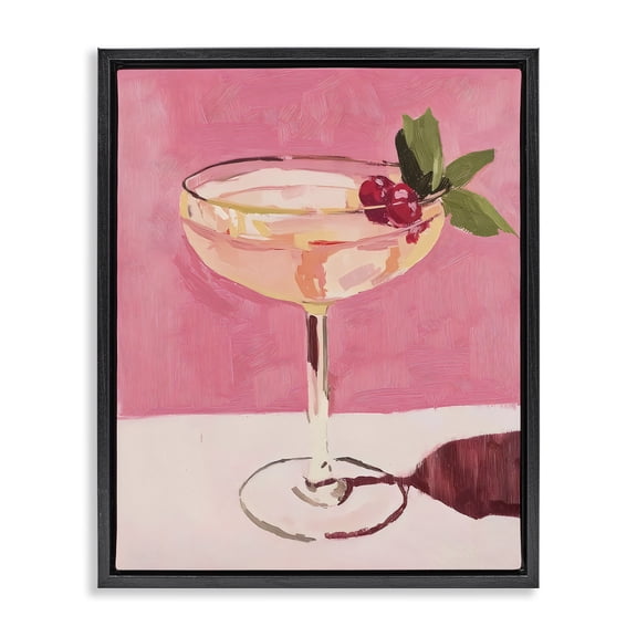 Stupell Industries Pink Cocktail & Cherries Black Framed Floater Canvas Wall Art design by Riley B, 21 x 17