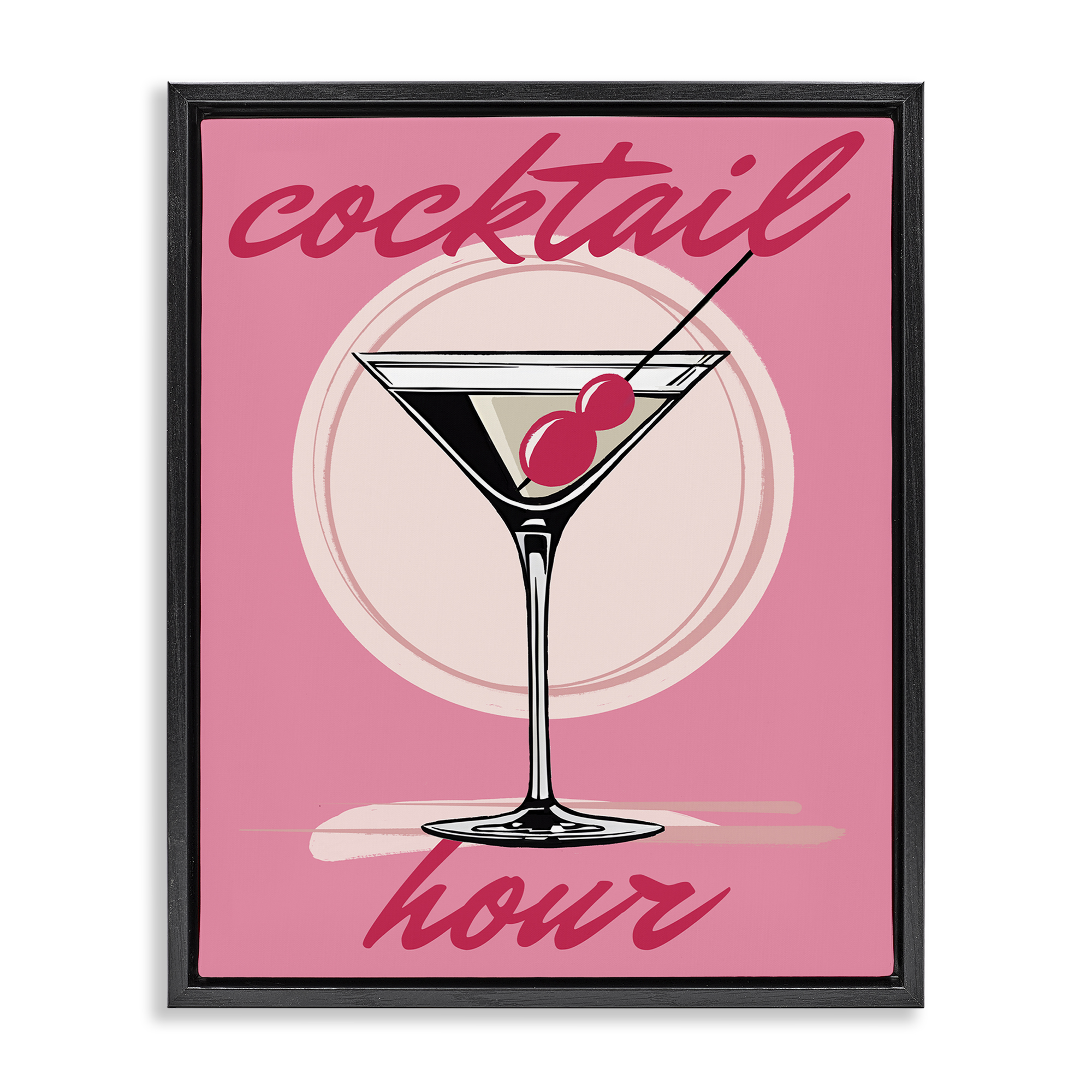 Stupell Industries Pink Cocktail Hour Food & Beverage Painting Black Floater Framed Canvas Art Print Wall Art, 17 x 21