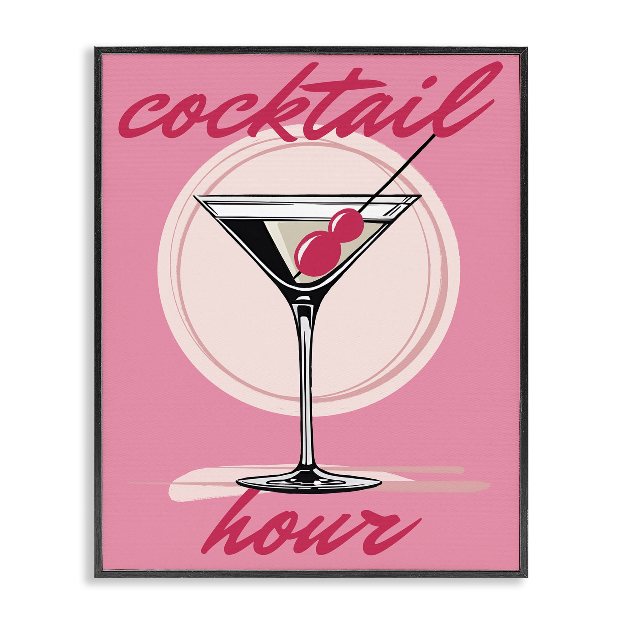 Stupell Industries Pink Cocktail Hour Food & Beverage Painting Black Framed Art Print Wall Art, 16 x 20