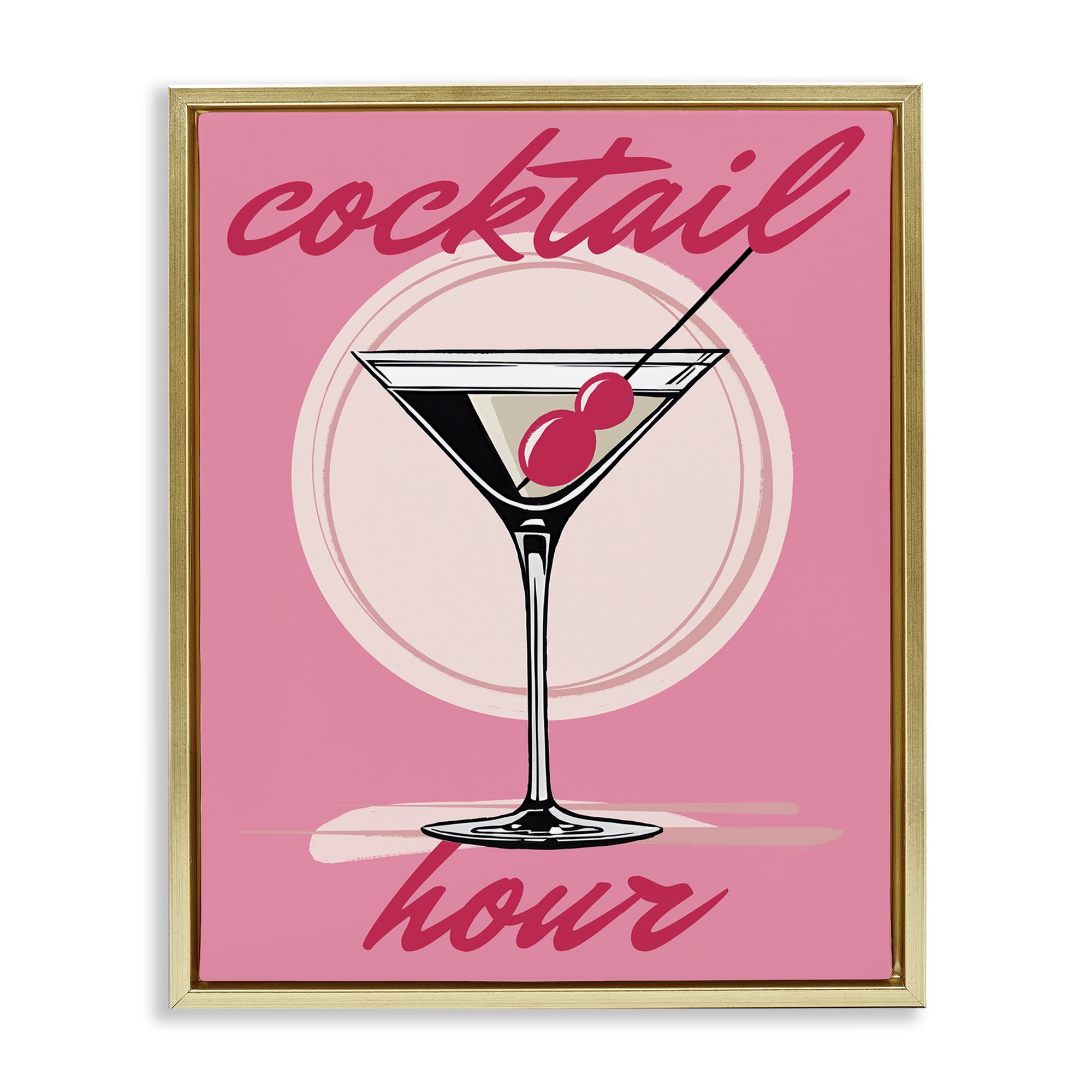 Stupell Industries Pink Cocktail Hour Food & Beverage Painting Gold Floater Framed Canvas Art Print Wall Art, 25 x 31