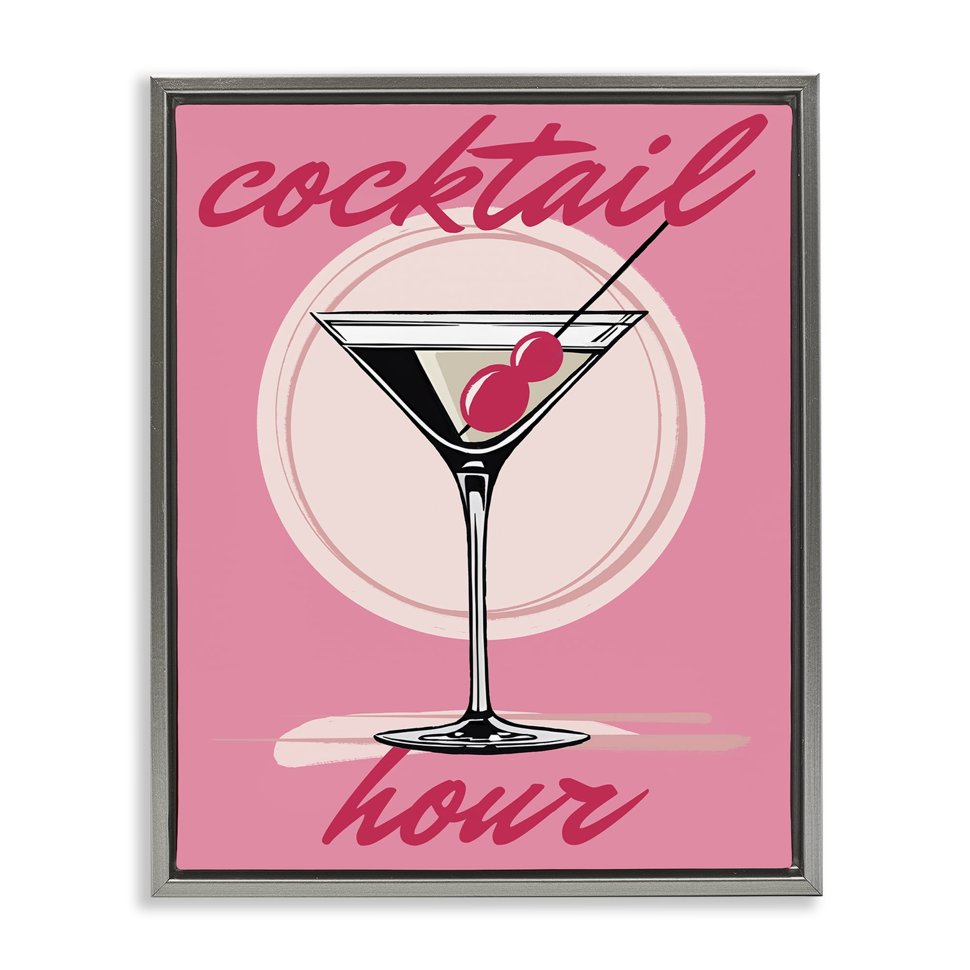 Stupell Industries Pink Cocktail Hour Food & Beverage Painting Gray Floater Framed Canvas Art Print Wall Art, 17 x 21