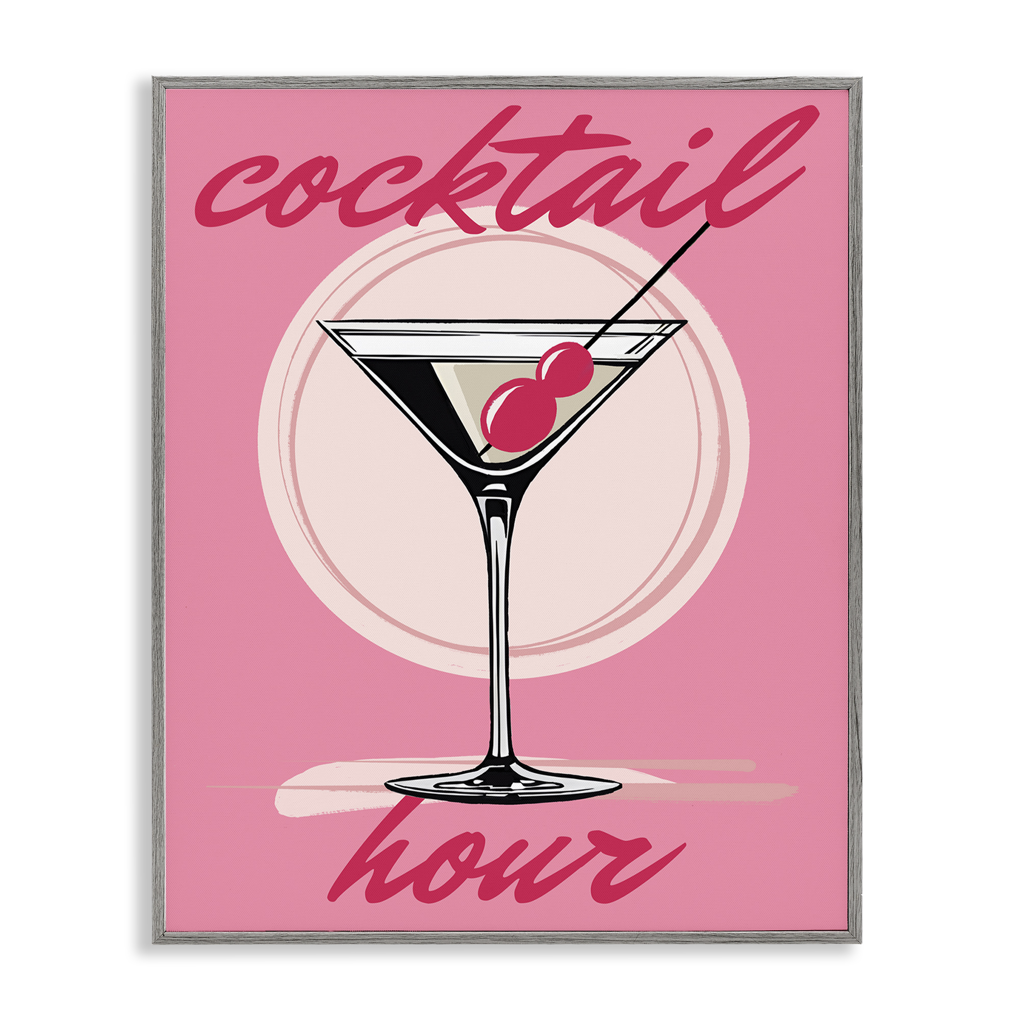 Stupell Industries Pink Cocktail Hour Food & Beverage Painting Gray Framed Art Print Wall Art, 16 x 20