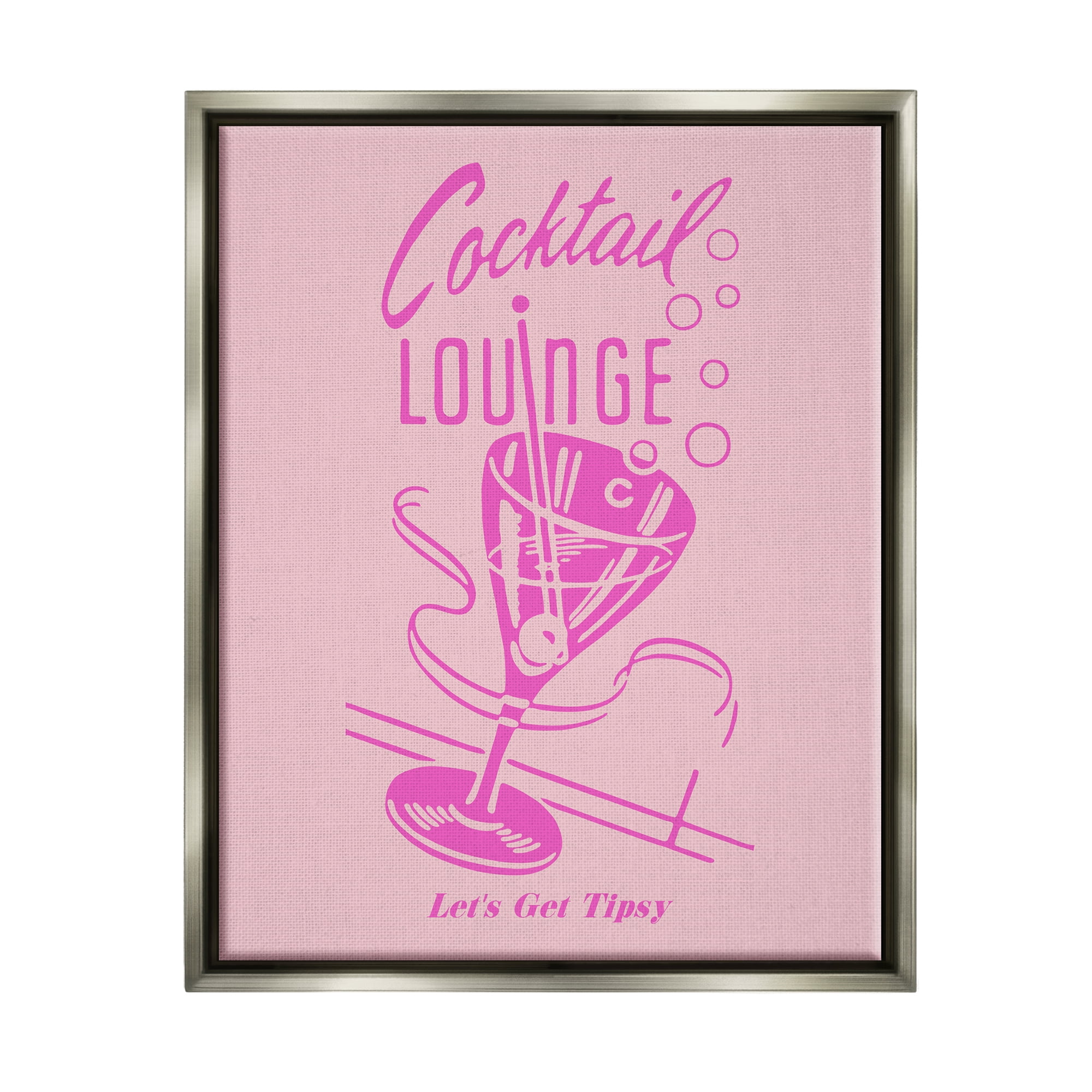 Stupell Industries Pink Cocktail Lounge Food & Beverage Painting Gray Floater Framed Canvas Art Print Wall Art, 17 x 21