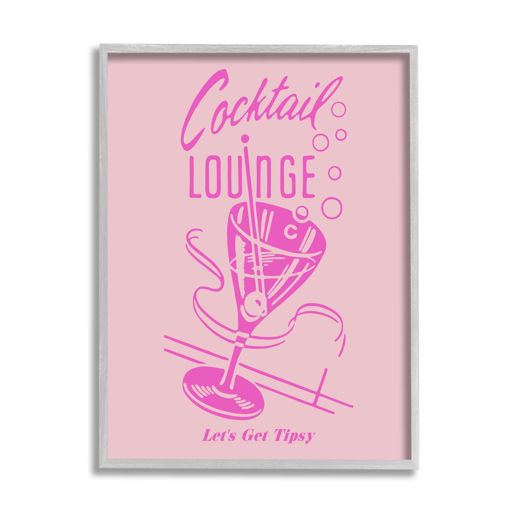 Stupell Industries Pink Cocktail Lounge Food & Beverage Painting Gray Framed Art Print Wall Art, 11 x 14