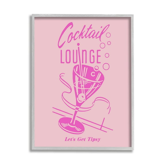Stupell Industries Pink Cocktail Lounge Food & Beverage Painting Gray Framed Art Print Wall Art, 16 x 20