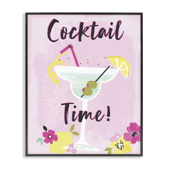 Stupell Industries Eclectic Pink Cocktail Time Black Framed Giclee Art, 11 x 14, by Angela Nickeas