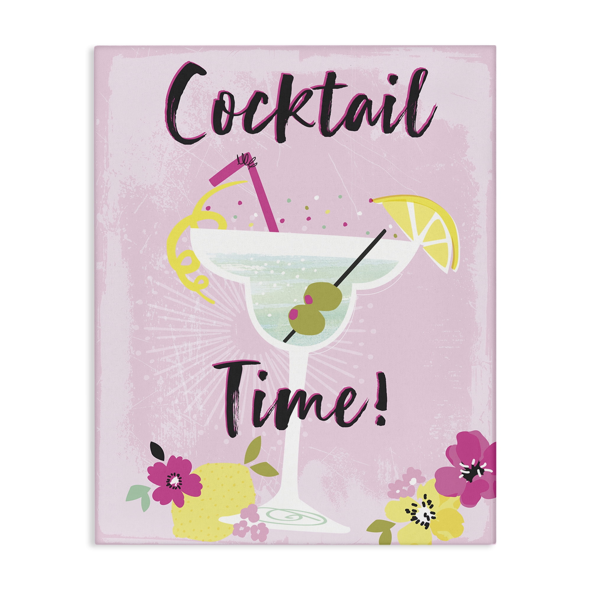 Stupell Industries Pink Cocktail Time Food & Beverage Painting Wrapped Canvas Art Print Wall Art, 16 x 20