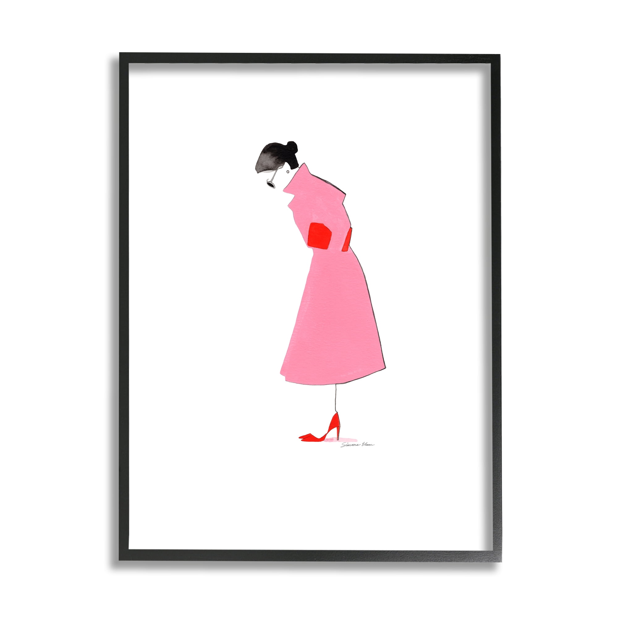 Stupell Industries Pink Contemporary Girl Beauty & Fashion Painting Black Framed Art Print Wall Art, 24 x 30