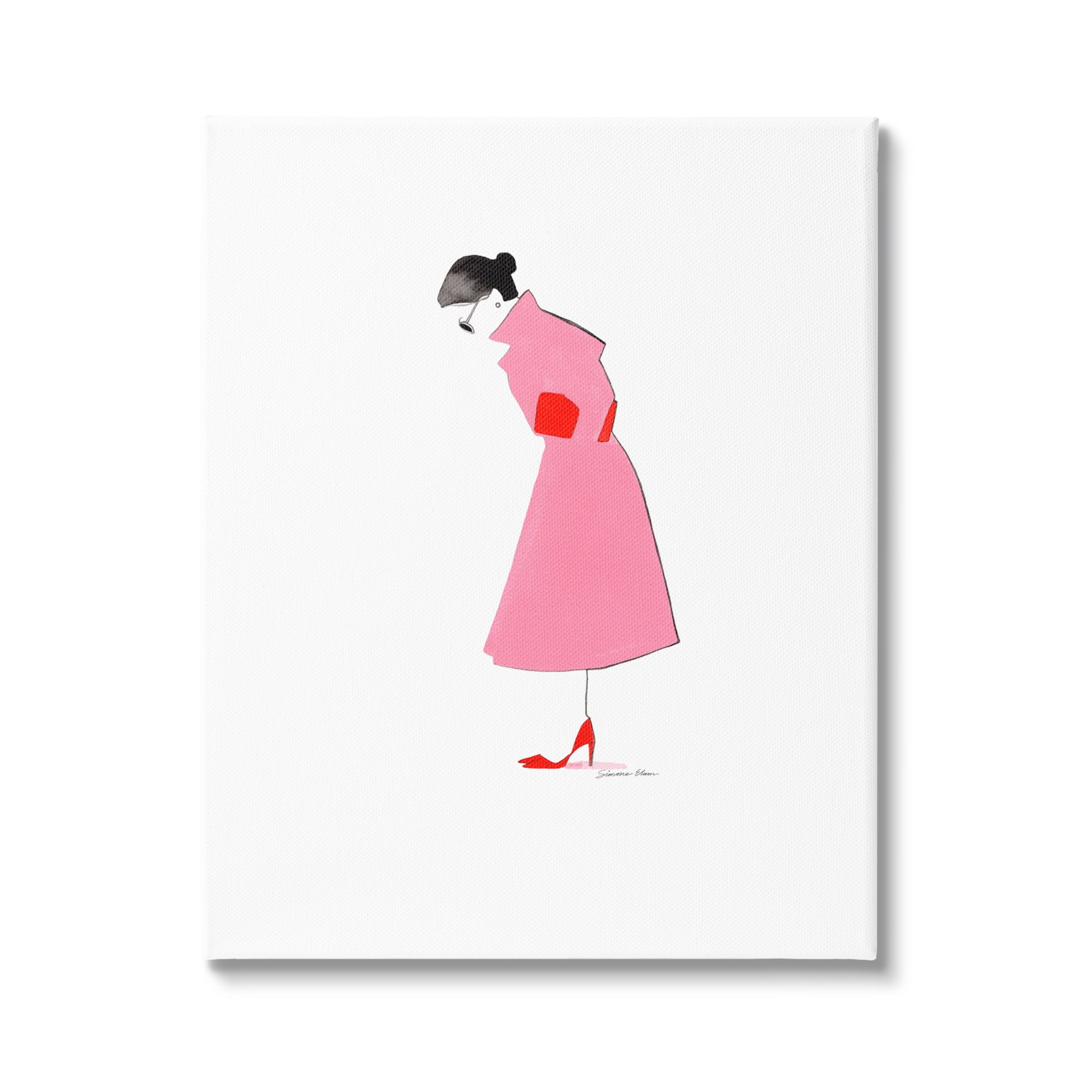 Stupell Industries Pink Contemporary Girl Beauty & Fashion Painting Gallery Wrapped Canvas Print Wall Art, 16 x 20