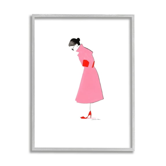 Stupell Industries Pink Contemporary Girl Beauty & Fashion Painting Gray Framed Art Print Wall Art, 16 x 20