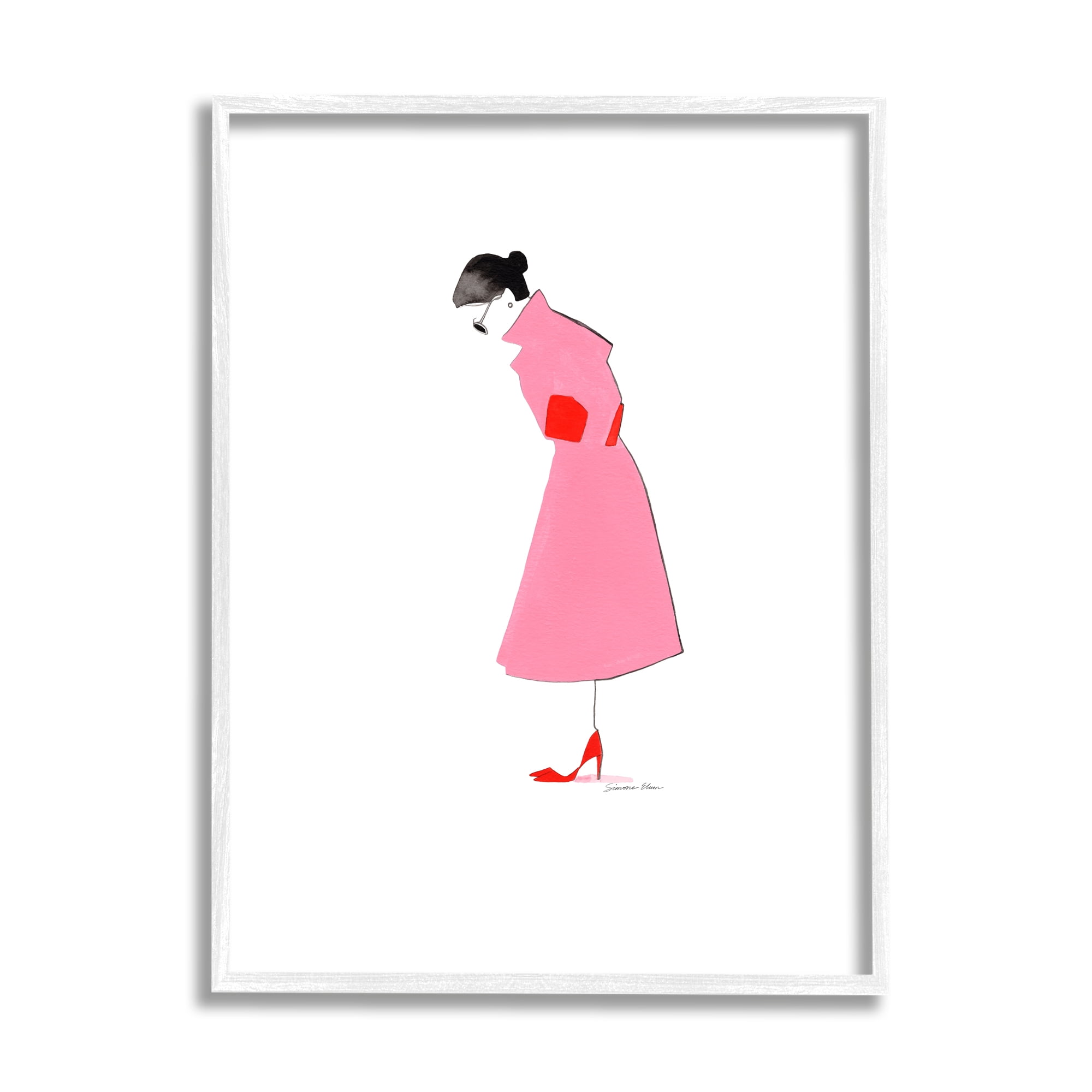 Stupell Industries Pink Contemporary Girl Beauty & Fashion Painting White Framed Art Print Wall Art, 24 x 30