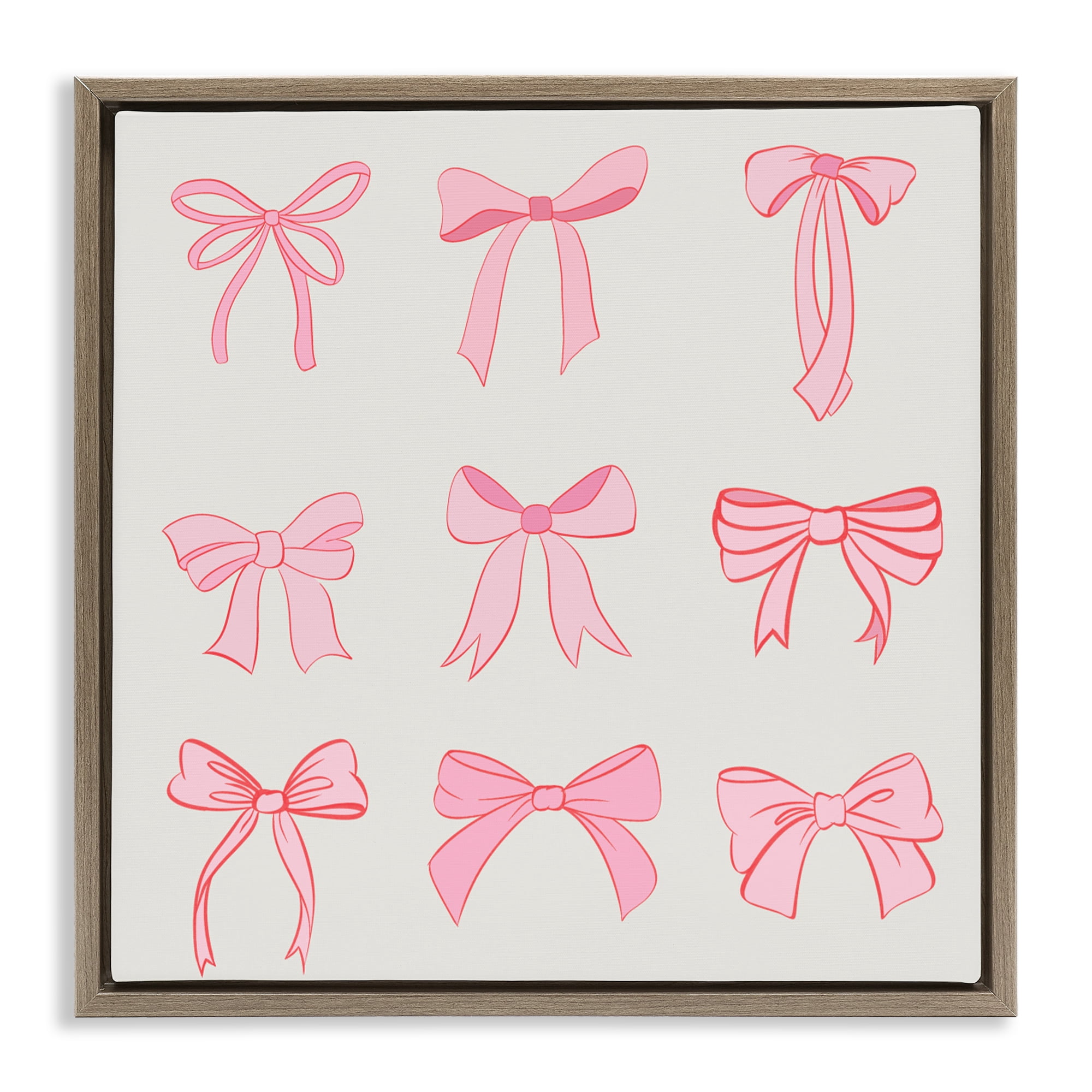 Stupell Industries Pink Coquette Ribbons Brown Framed Floater Canvas Wall Art, design by Emily Navas