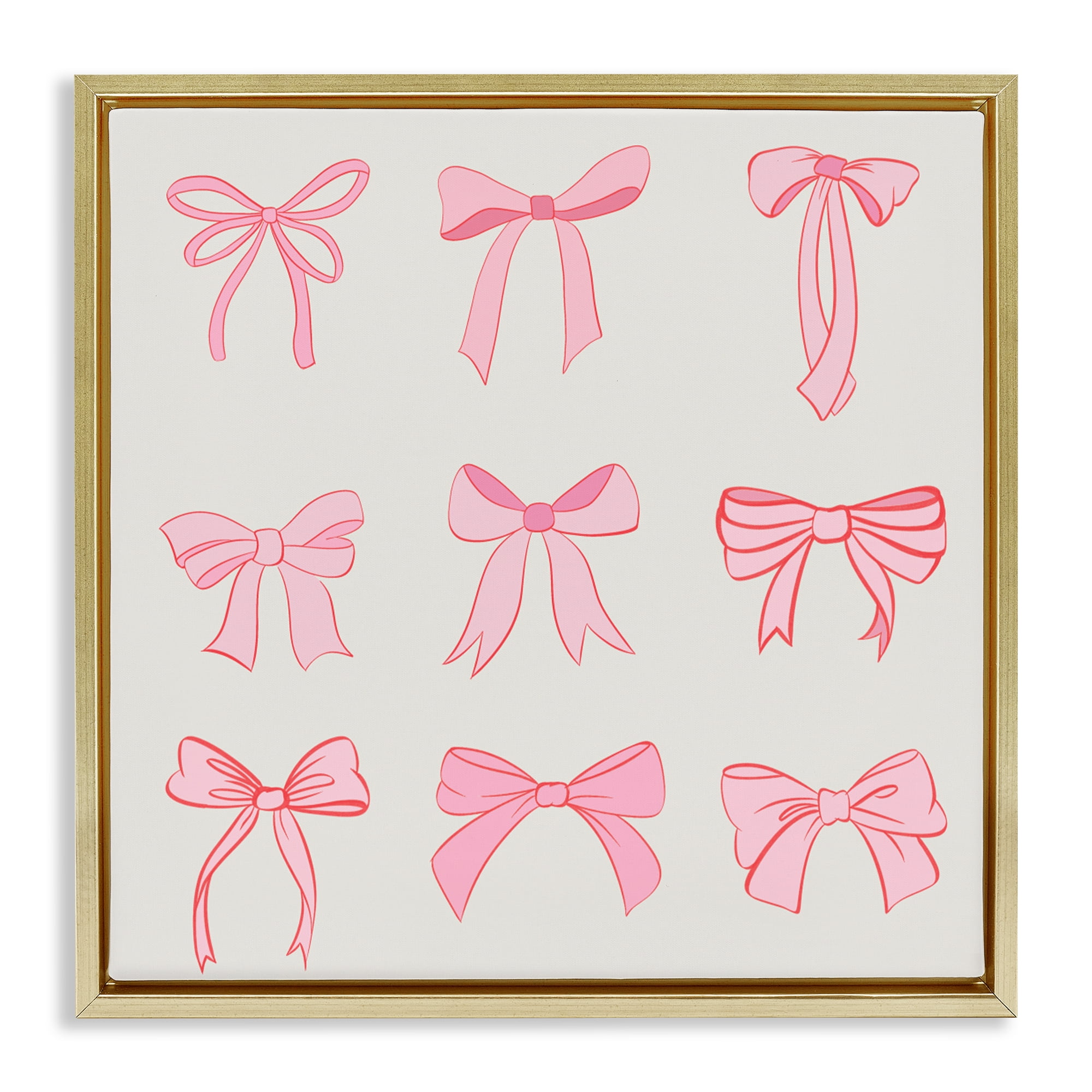 Stupell Industries Pink Coquette Ribbons Gold Framed Floater Canvas Wall Art, design by Emily Navas