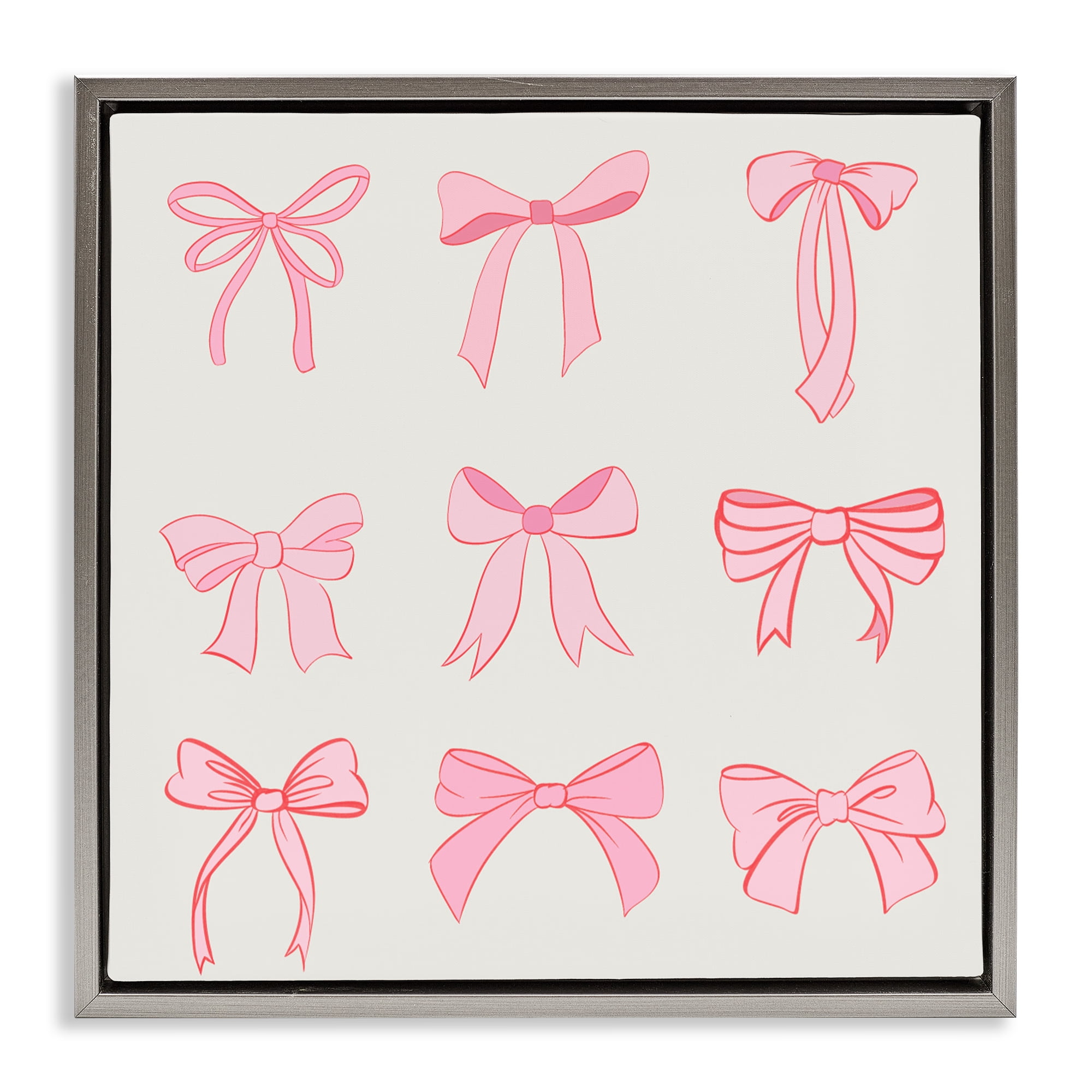 Stupell Industries Pink Coquette Ribbons Gray Framed Floater Canvas Wall Art, design by Emily Navas