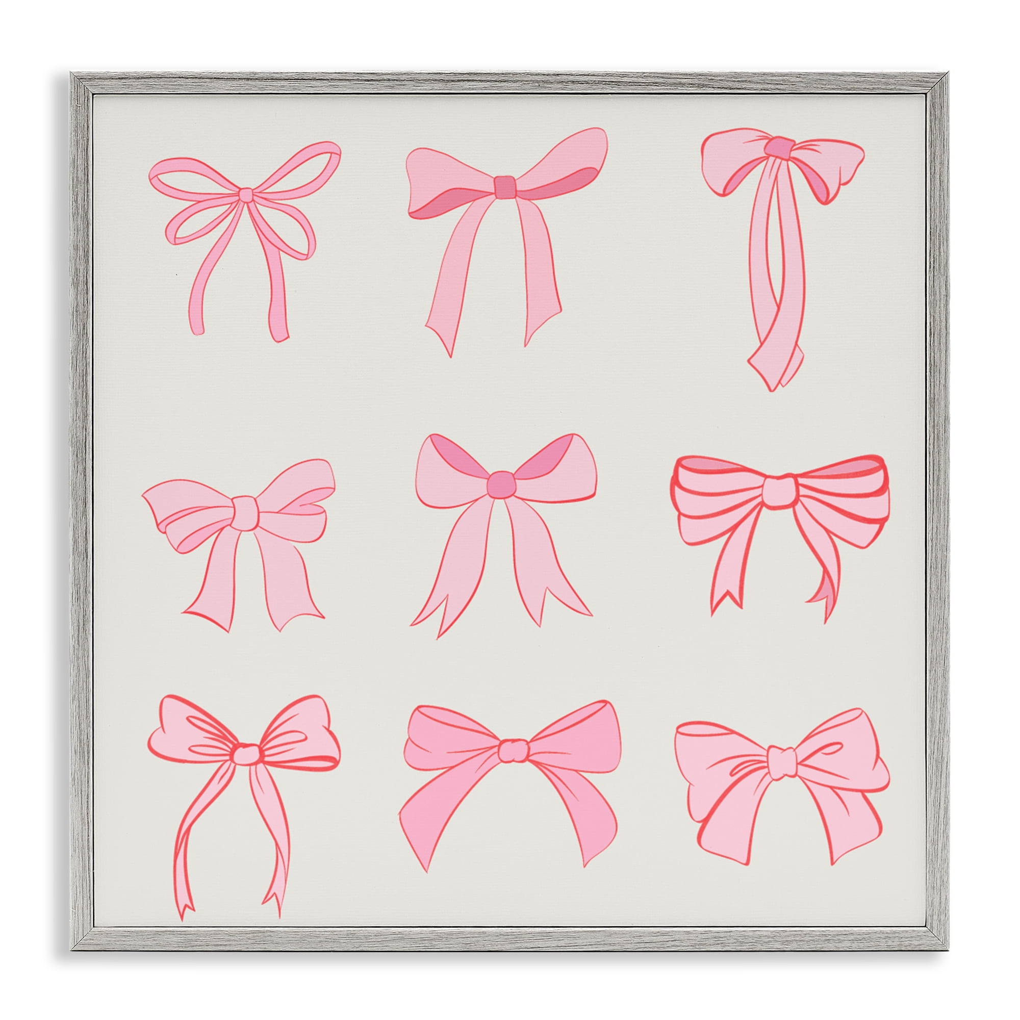 Stupell Industries Pink Coquette Ribbons Gray Framed Giclee Art, design by Emily Navas