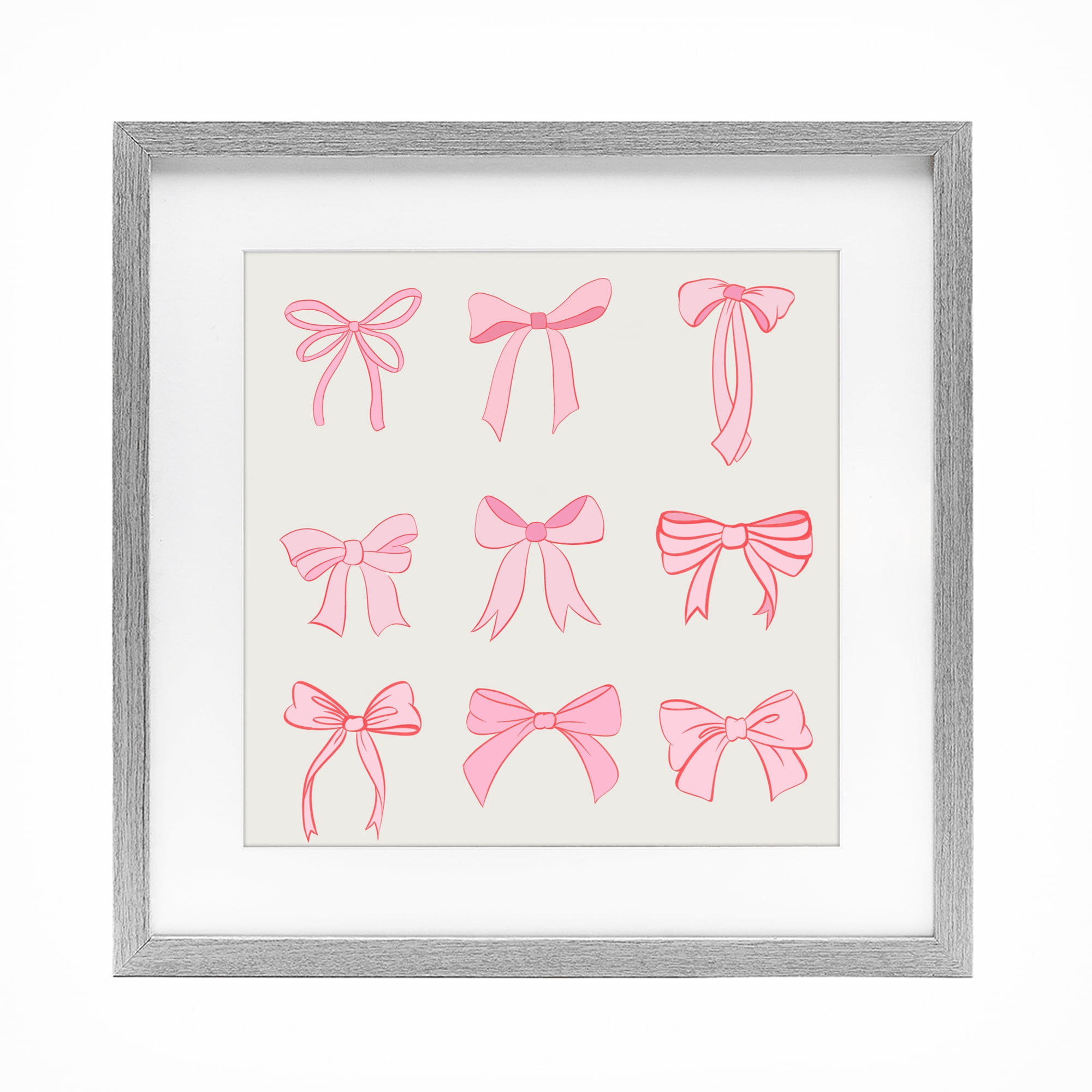 Stupell Industries Pink Coquette Ribbons Gray Framed Print Under Glass, design by Emily Navas