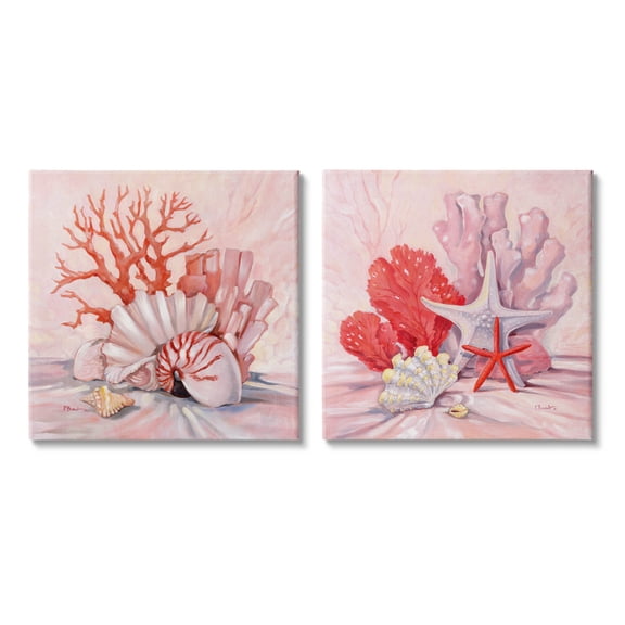 Stupell Industries Pink Coral Sea Life Painting Gallery Wrapped Canvas Print Wall Art, Set of 2, Design by Paul Brent