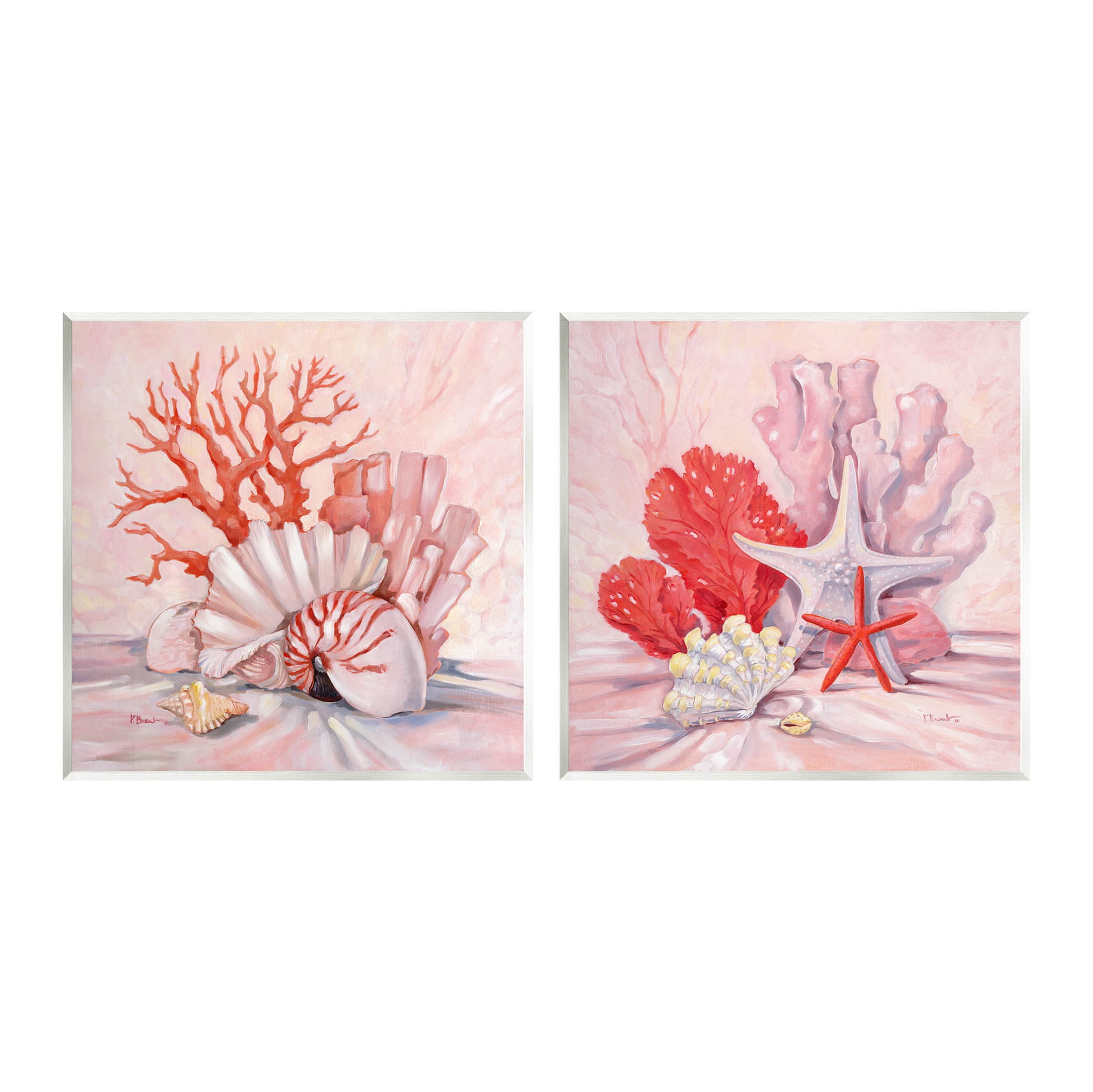 Stupell Industries Pink Coral Sea Life Painting Unframed Art Print Wall Art, Set of 2, Design by Paul Brent