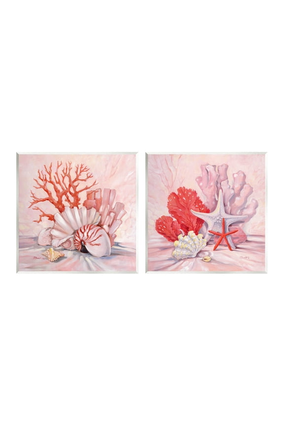 Industries Pink Coral Sea Life Painting Unframed Art Print Wall Art, Set of 2, Design by Paul Brent