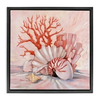 Stupell Industries Pink Coral Still Life Animals & Insects Painting Black Floater Framed Canvas Art Print Wall Art, 18 x 18