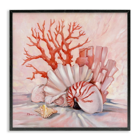 Stupell Industries Pink Coral Still Life Animals & Insects Painting Black Framed Art Print Wall Art, 12 x 12