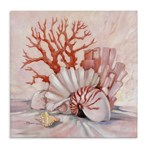 Stupell Industries Pink Coral Still Life Animals & Insects Painting Gallery Wrapped Canvas Art Print Wall Art, 17 x 17