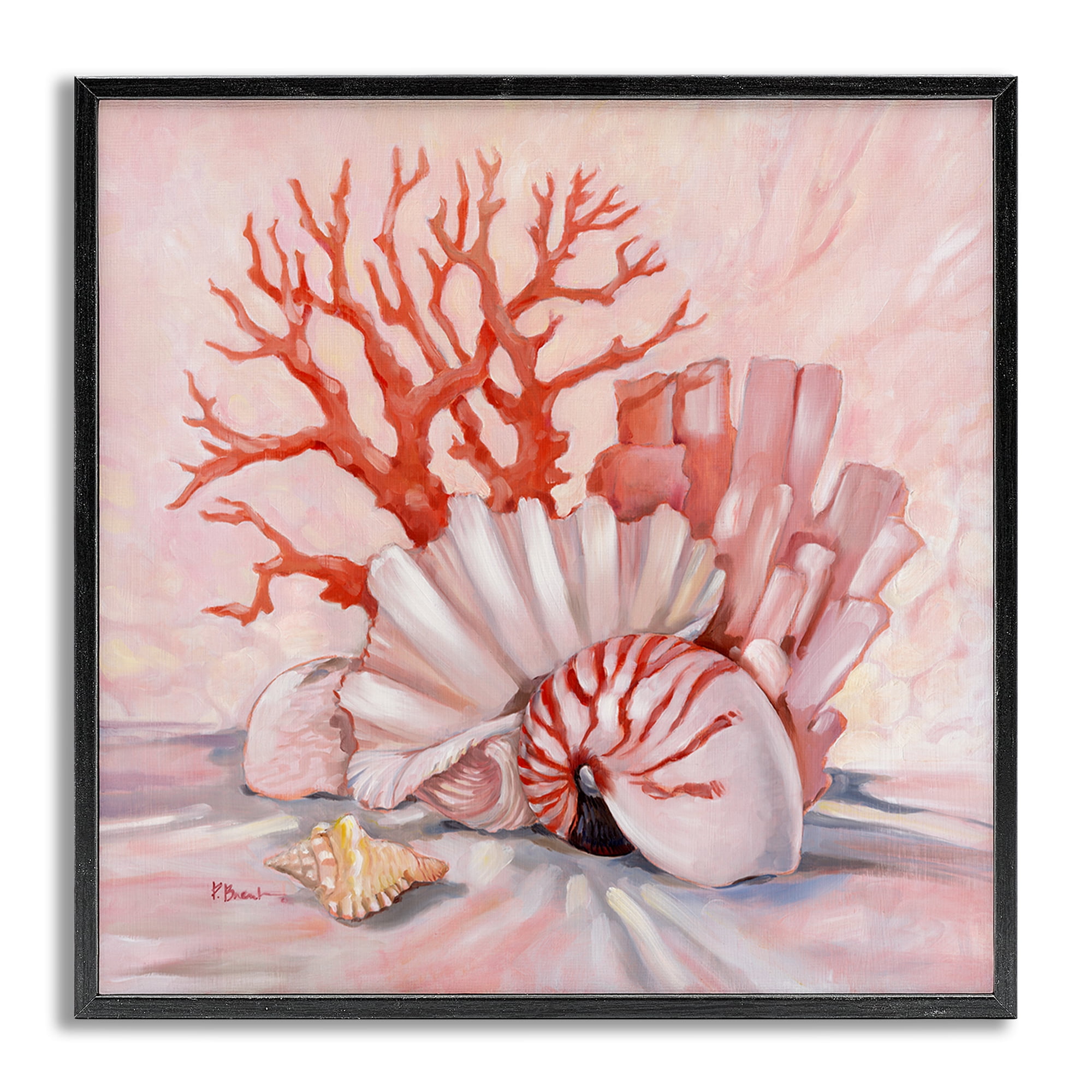 Stupell Industries Pink Coral Still Life Animals & Insects Painting Gray Framed Art Print Wall Art, 12 x 12