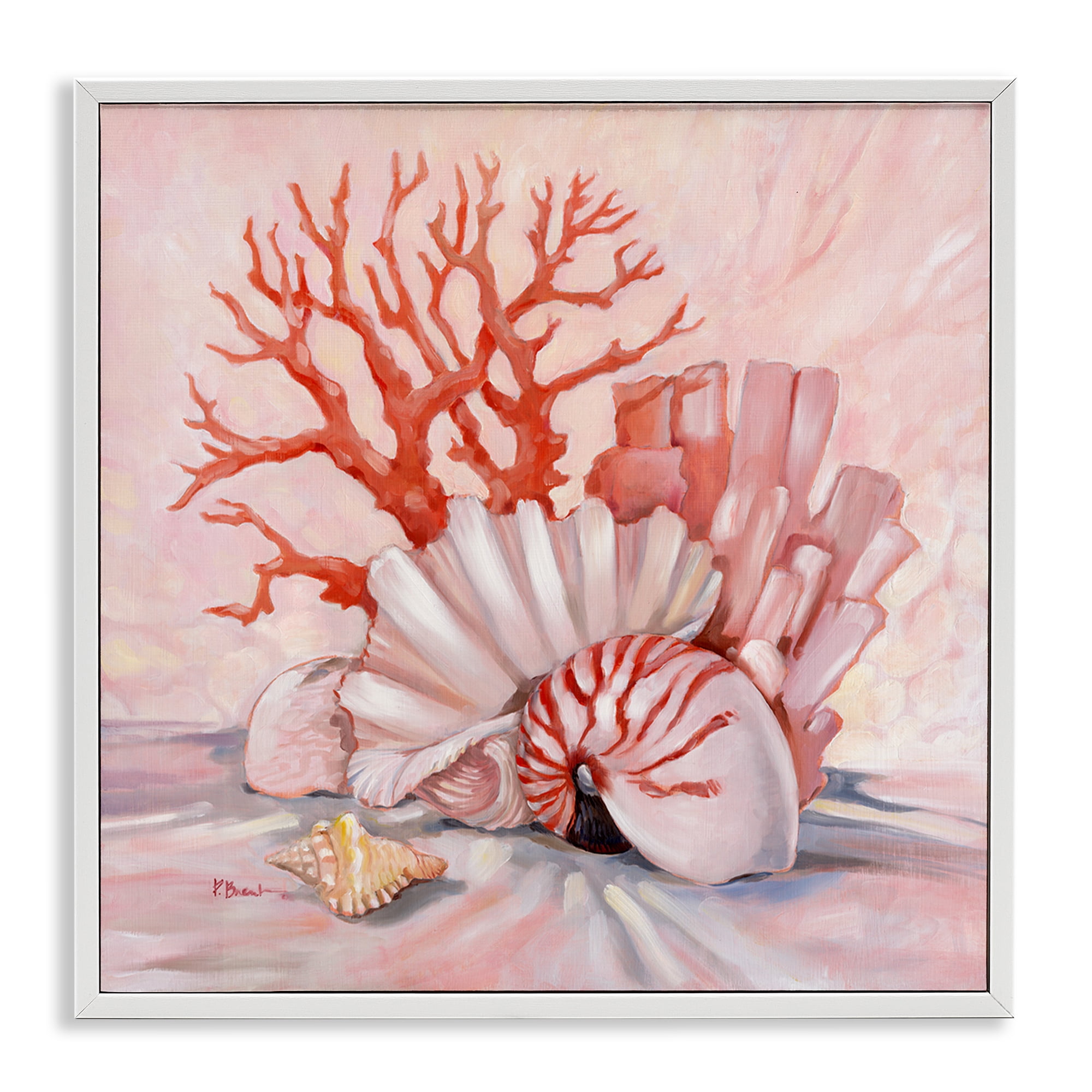Stupell Industries Pink Coral Still Life Animals & Insects Painting White Framed Art Print Wall Art, 12 x 12