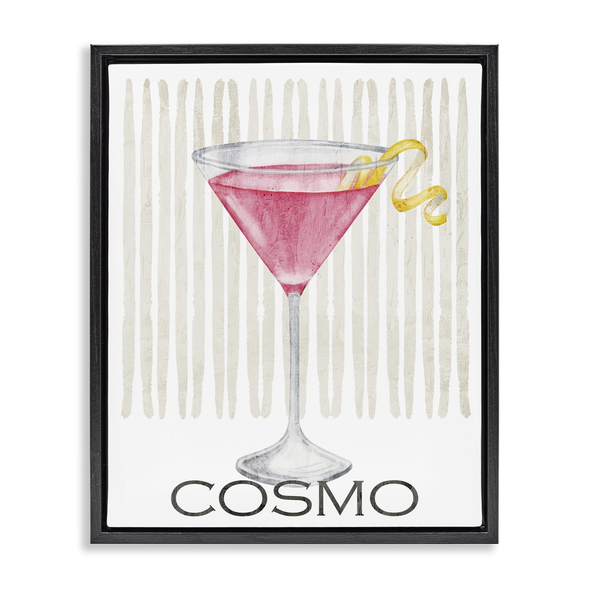 Stupell Industries Pink Cosmo on Stripes Black Framed Floater Canvas Wall Art, design by Kim Allen