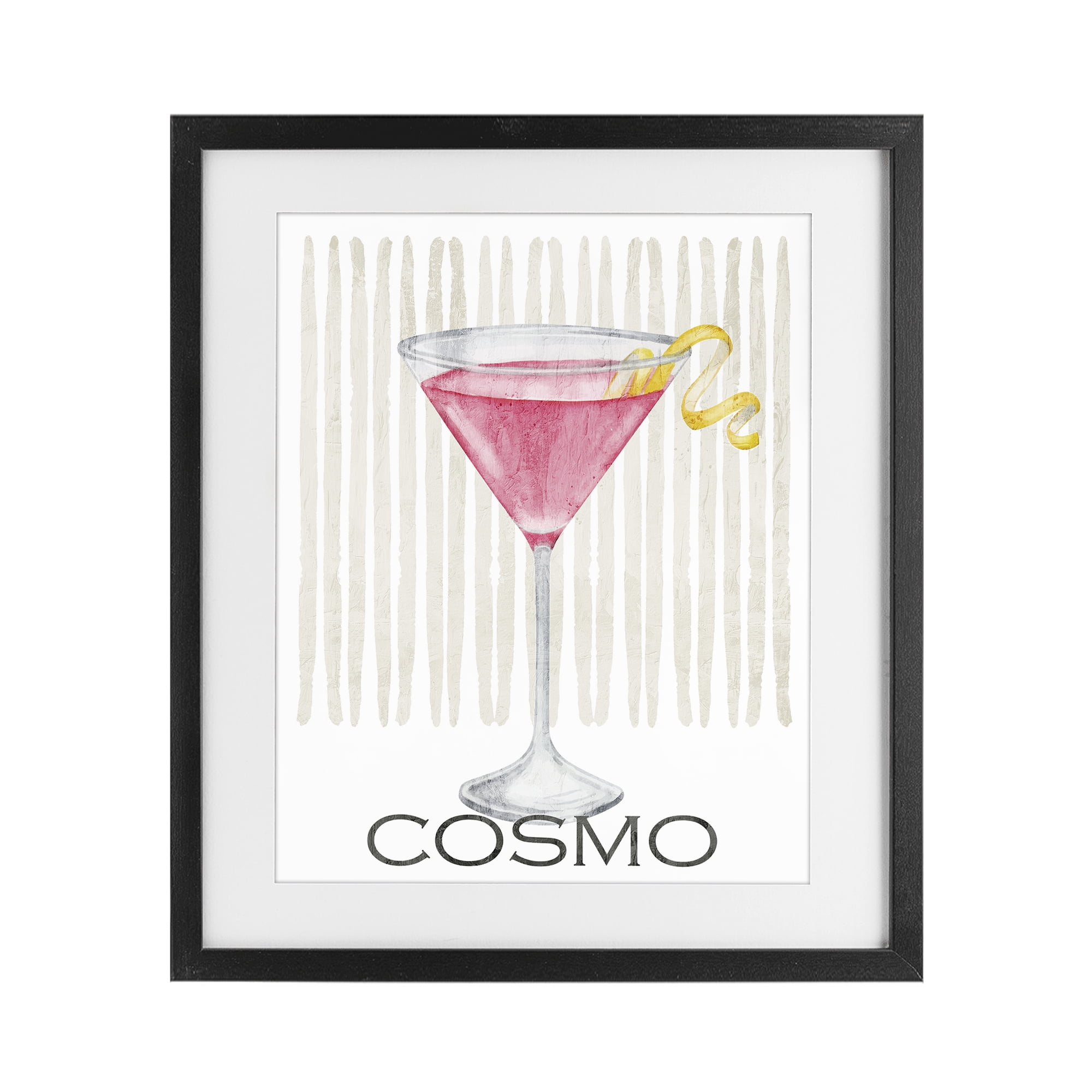 Stupell Industries Pink Cosmo on Stripes Black Framed Print Under Glass, design by Kim Allen