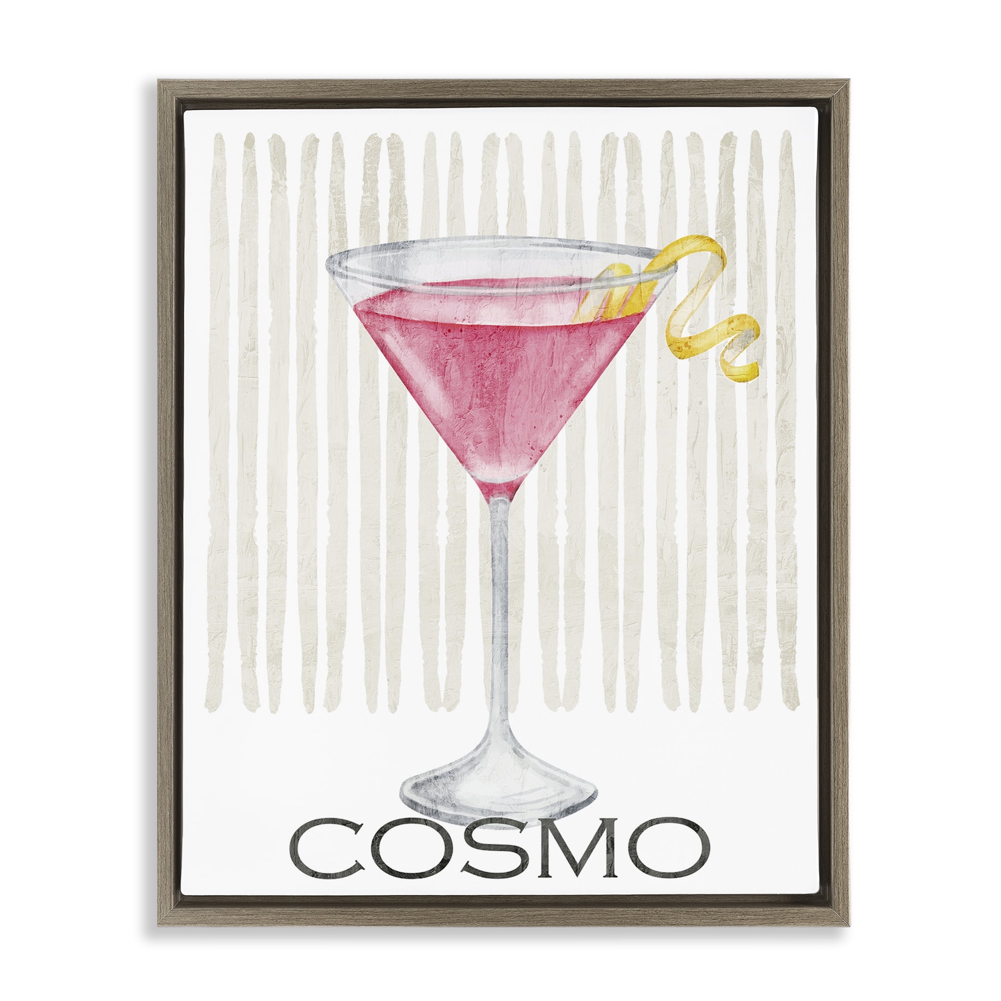 Stupell Industries Pink Cosmo on Stripes Brown Framed Floater Canvas Wall Art, design by Kim Allen