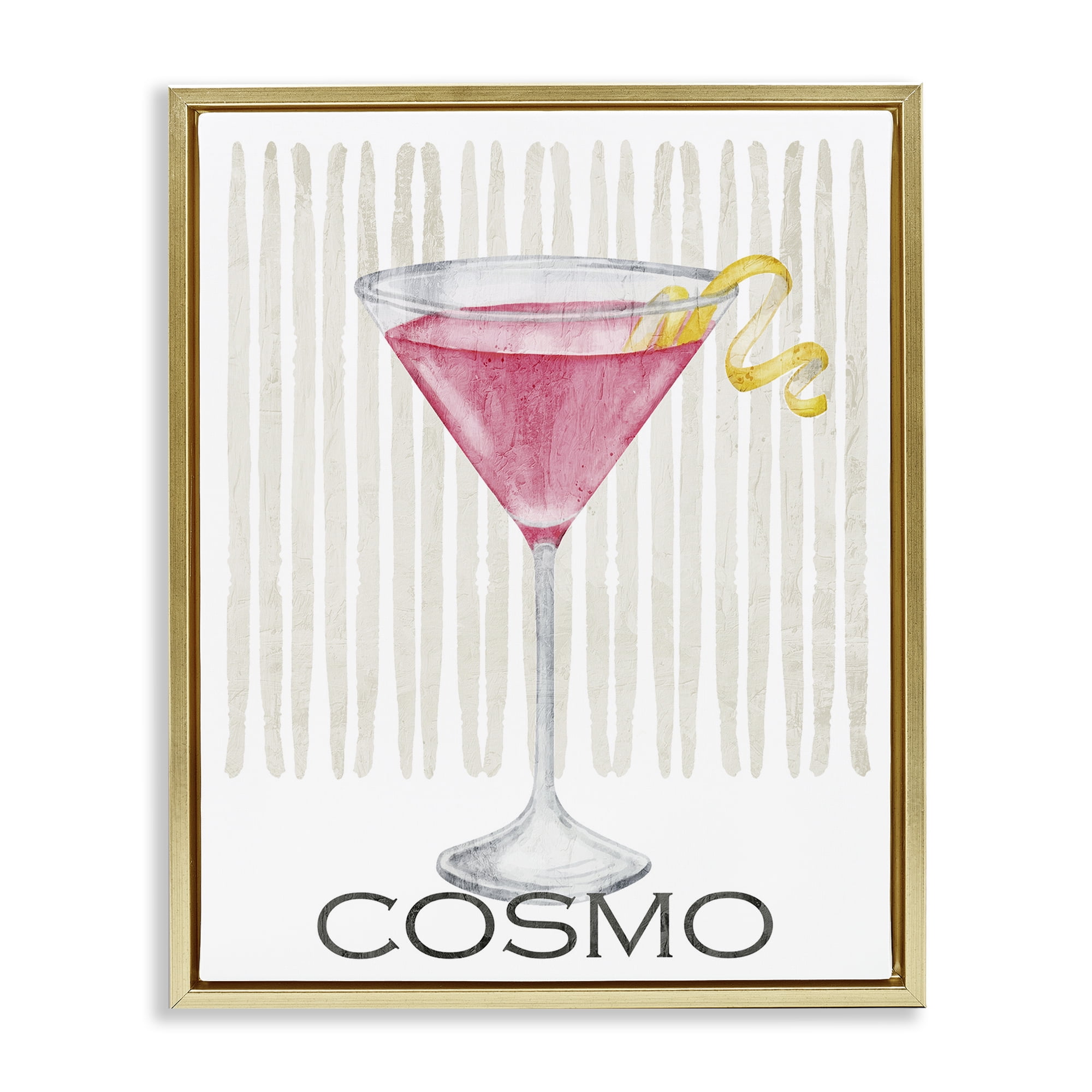 Stupell Industries Pink Cosmo on Stripes Gold Framed Floater Canvas Wall Art, design by Kim Allen
